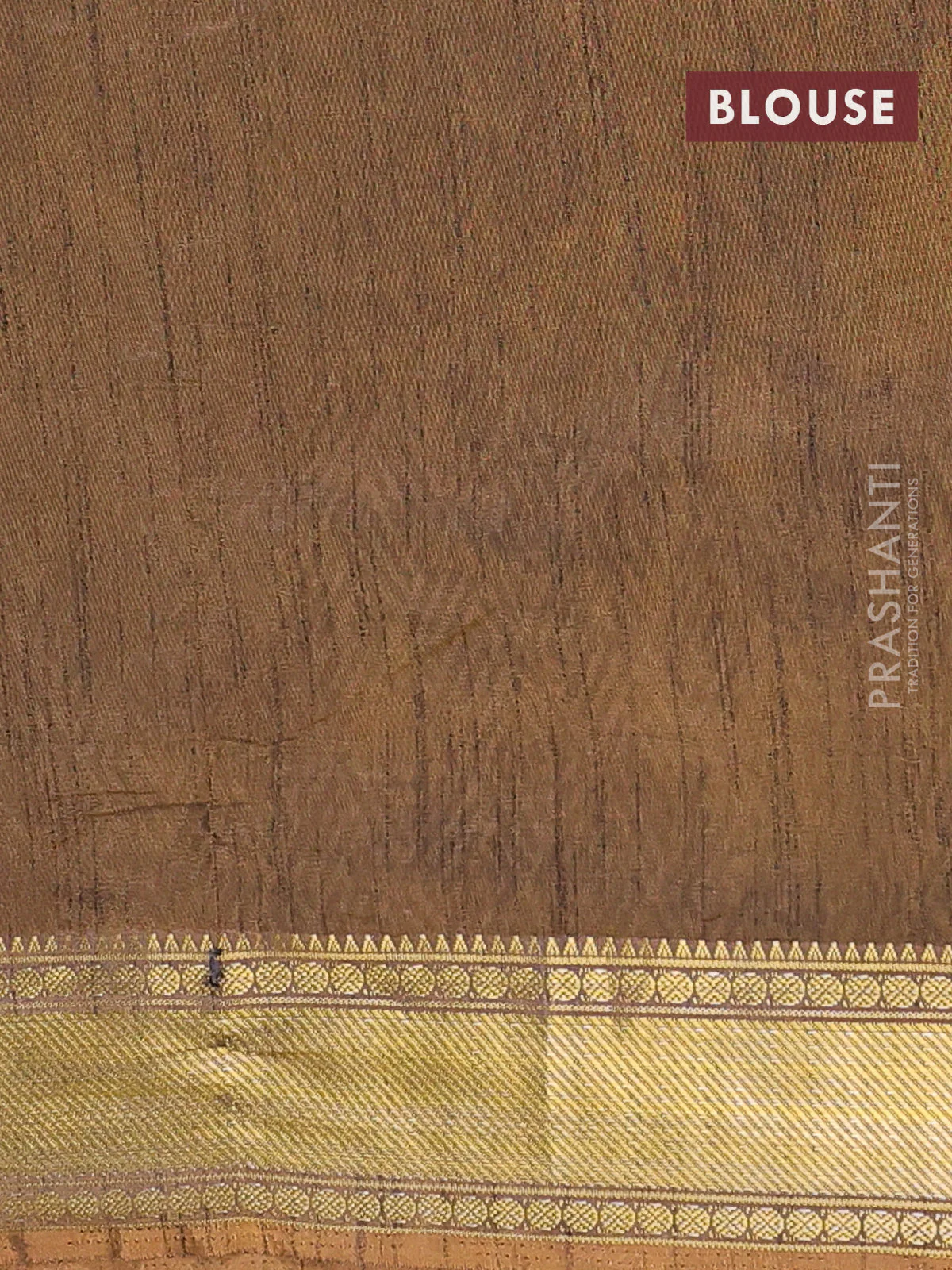 Semi tussar saree mustard yellow and brown with allover ikat prints and zari woven border - Image 4