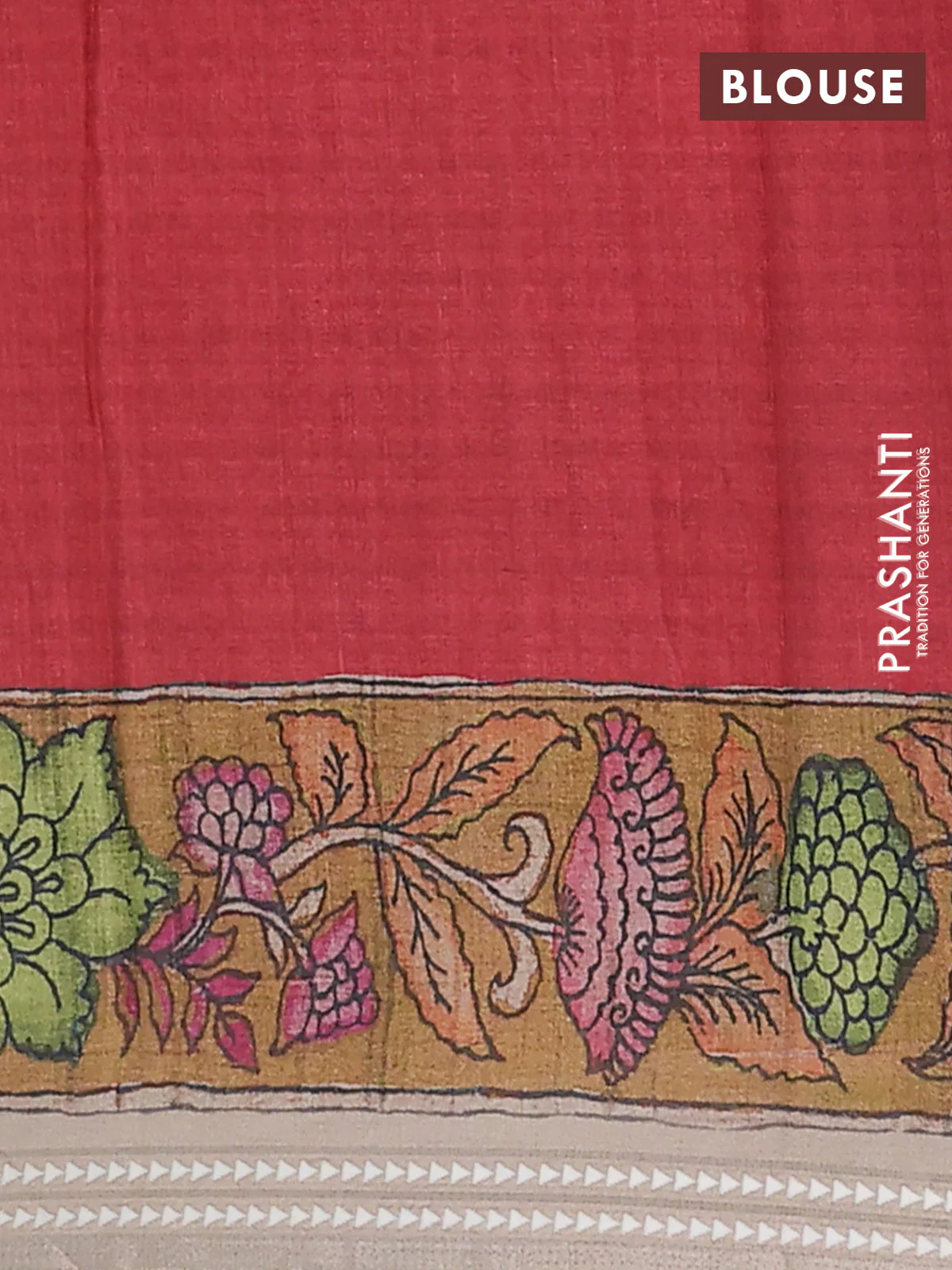 Semi tussar saree mustard yellow and dark mustard with allover kalamkari prints and printed border - Image 4