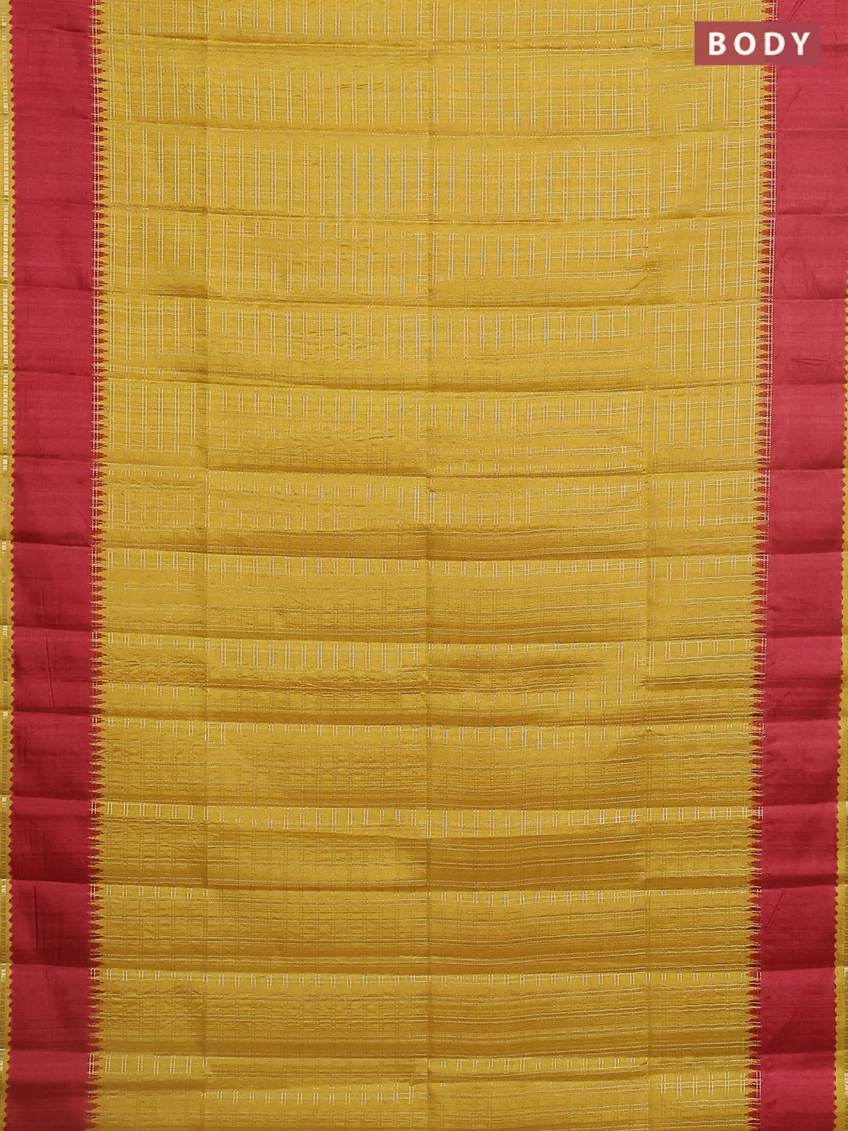 Semi tussar saree mustard yellow and maroon with allover zari checked pattern and rettapet zari woven border - Image 2
