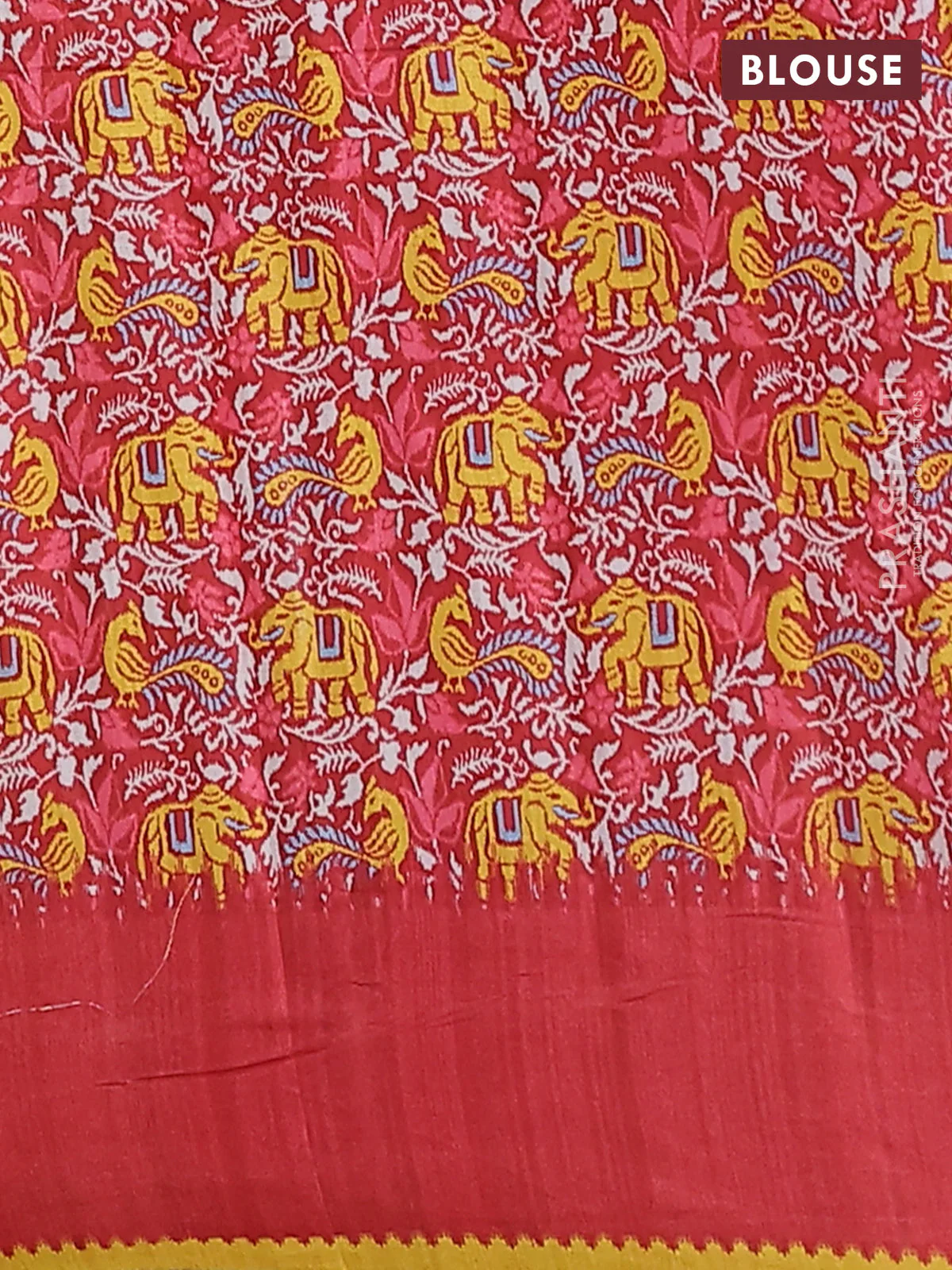 Semi tussar saree mustard yellow and maroon with allover zari checked pattern and rettapet zari woven border - Image 4