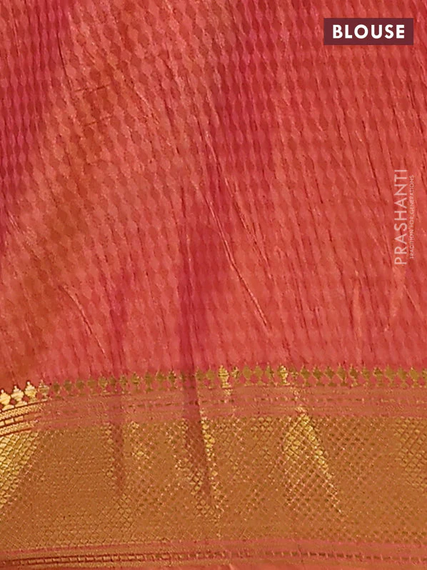 Semi tussar saree mustard yellow and rust with allover ikat prints and zari woven border - Image 4