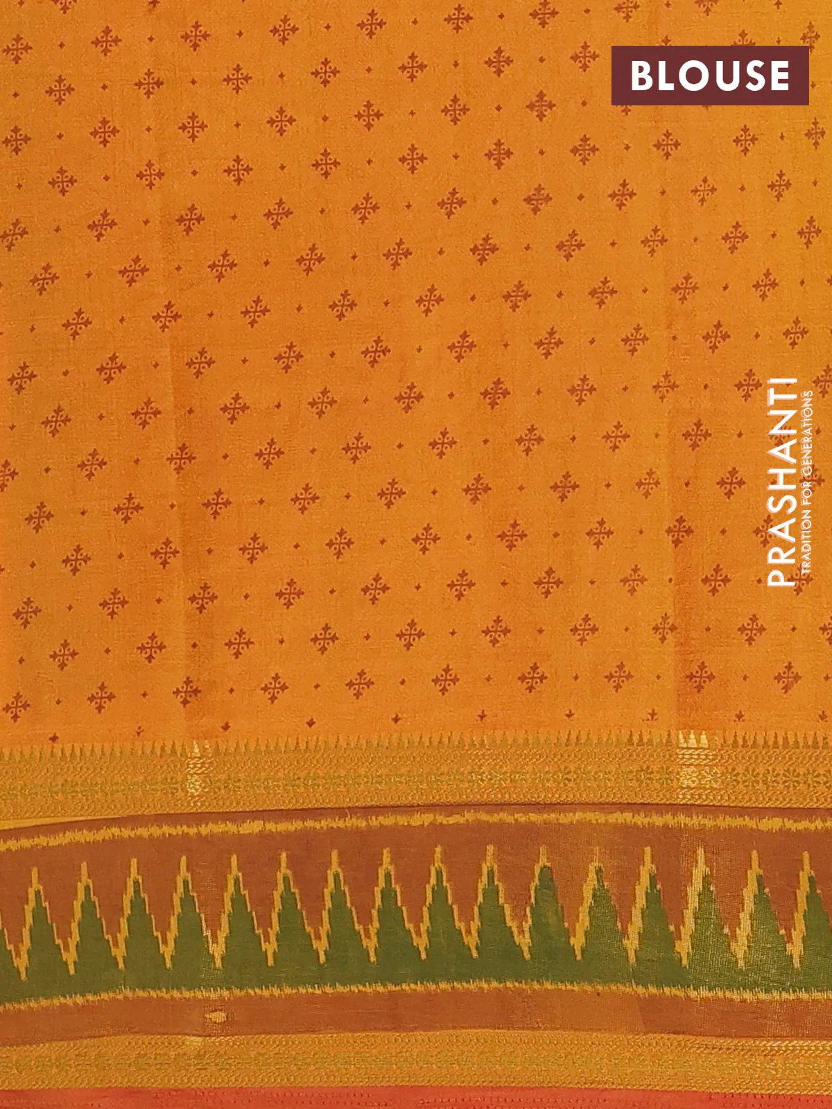 Semi tussar saree mustard yellow with plain body and ikat woven zari border - Image 4