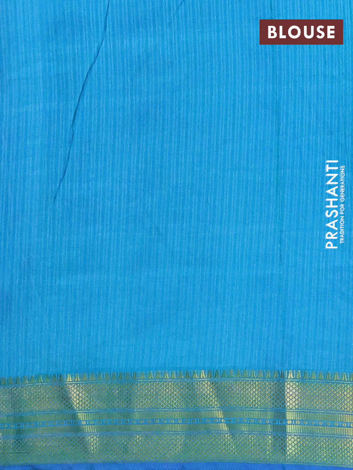 Semi tussar saree navy blue and teal blue with allover stripes prints and zari woven border - Image 4