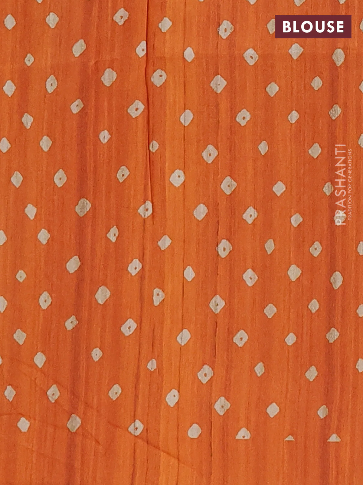 Semi tussar saree orange and beige with allover bandhani prints and madhubani printed pallu & border - Image 4