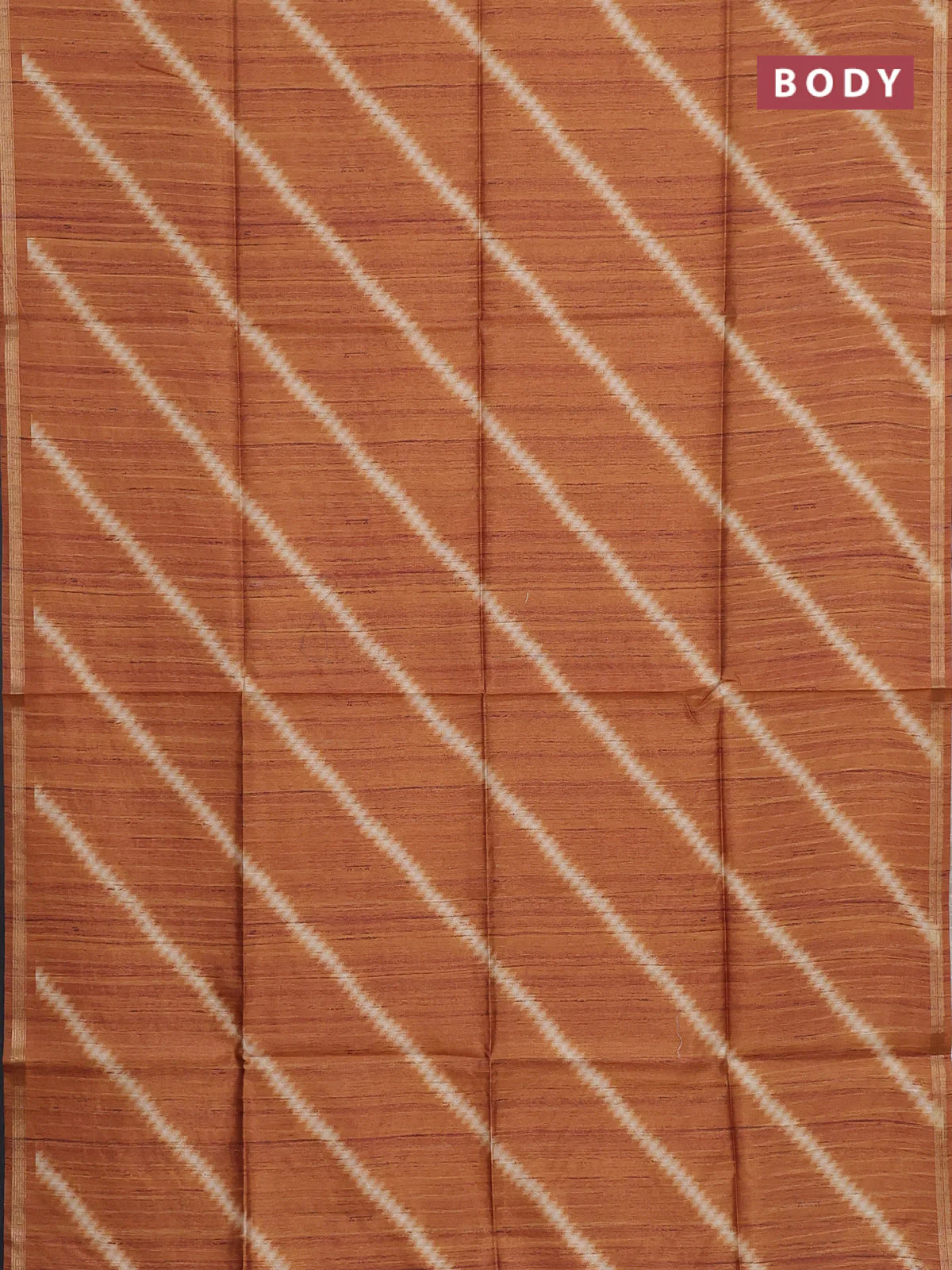 Semi tussar saree orange with leheriya prints and kalamkari prints & cut work pallu - Image 2