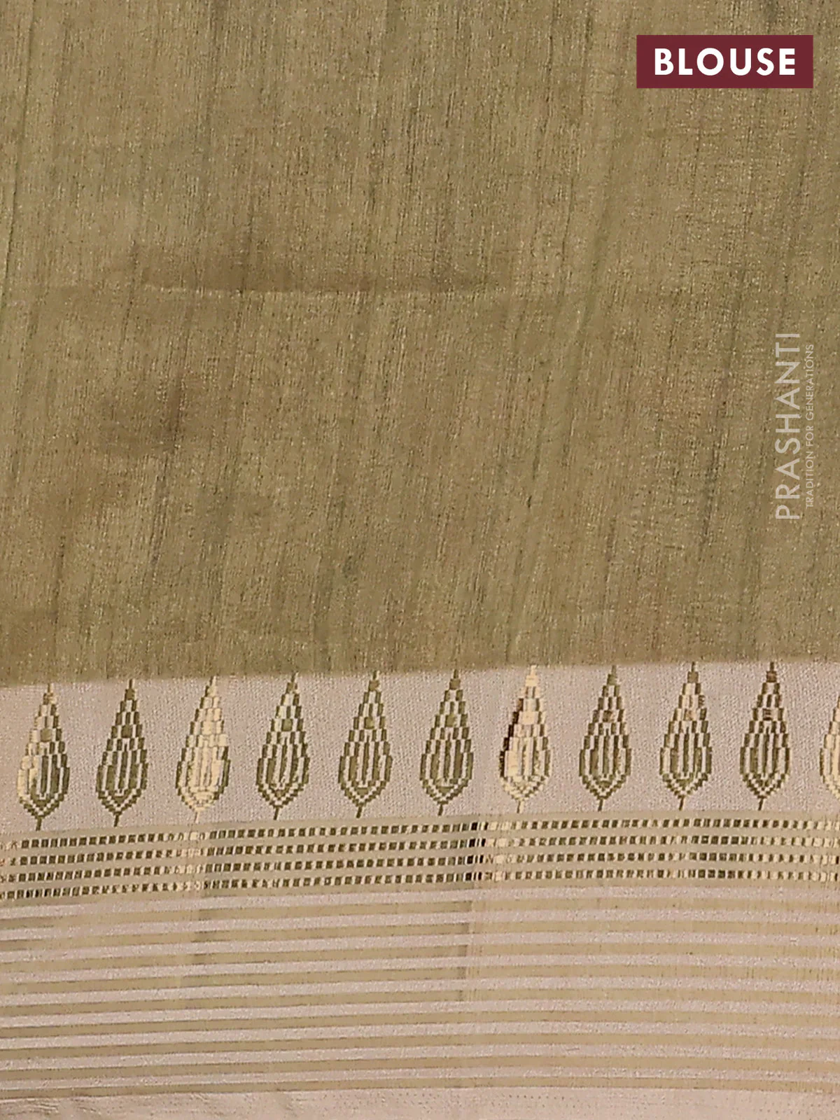 Semi tussar saree pastel blue and beige with allover kalamkari prints and zari woven border - Image 4