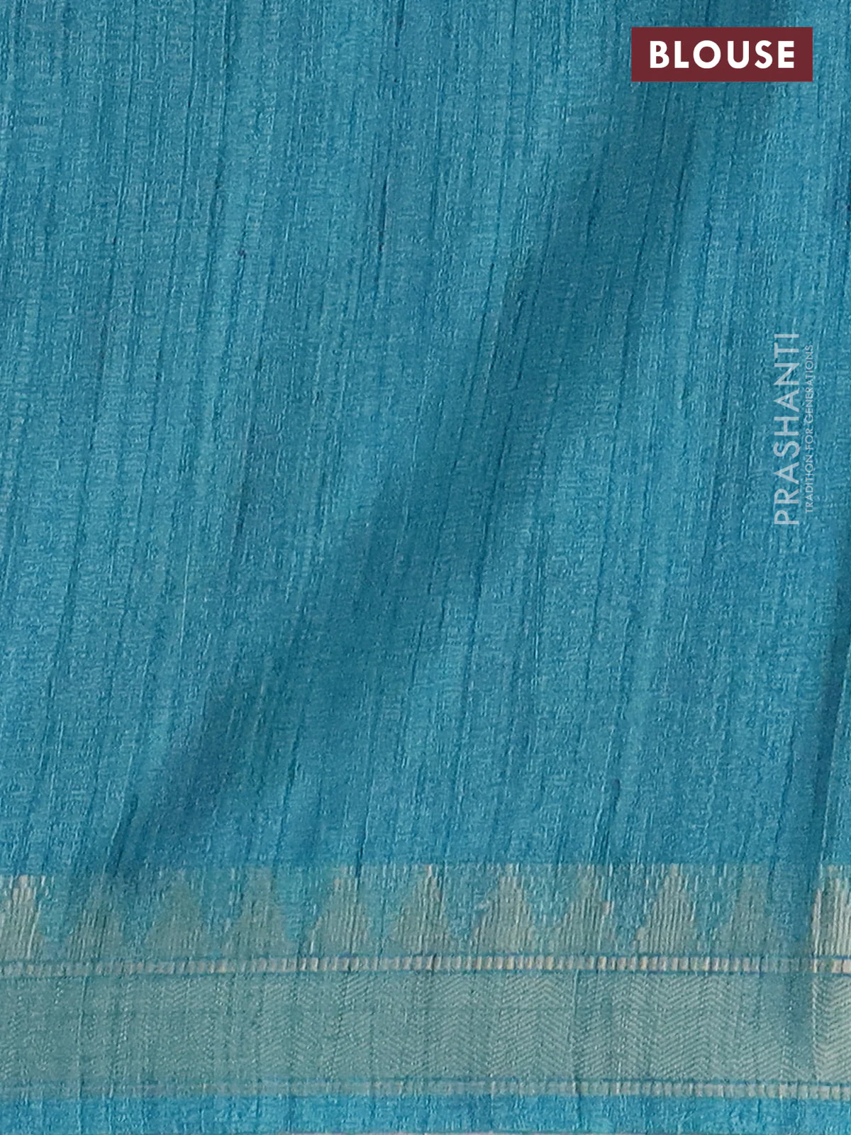Semi tussar saree pastel blue with allover floral prints and zari woven border - Image 4