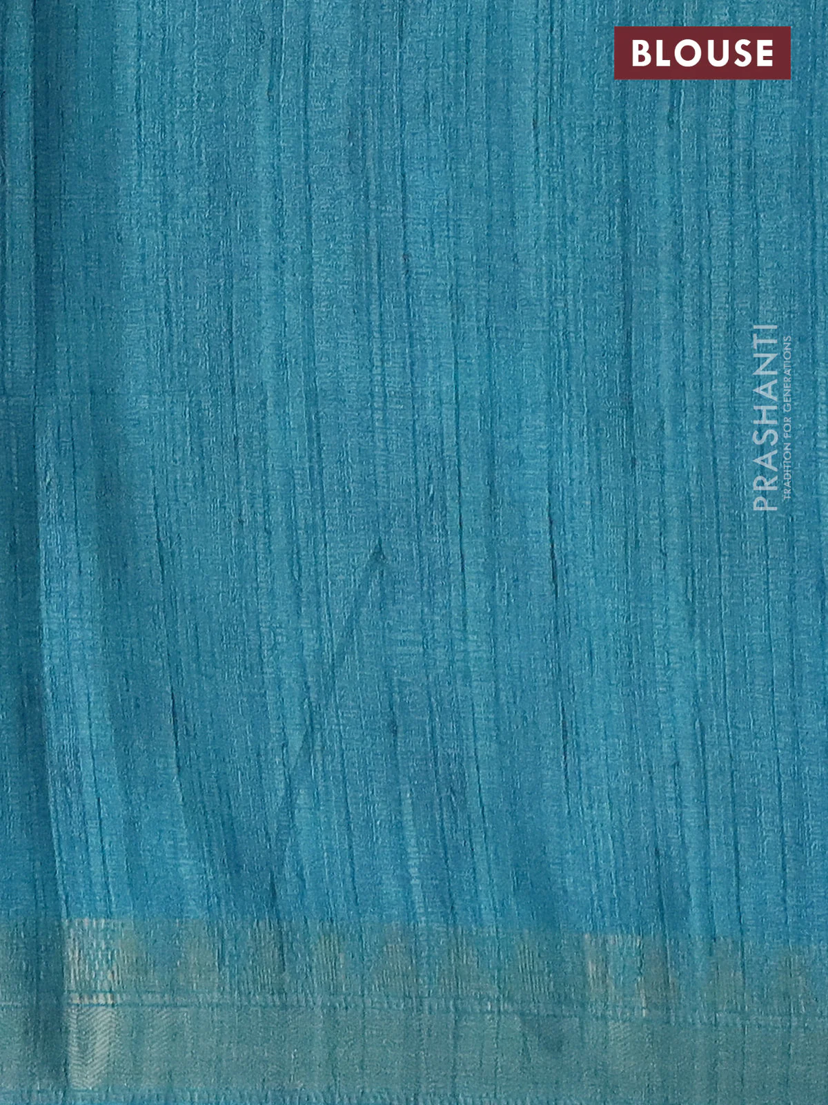 Semi tussar saree pastel blue with allover floral prints and zari woven border - Image 4