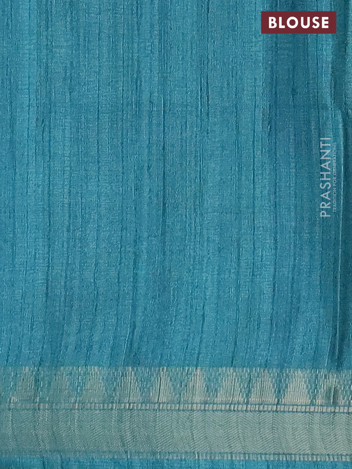 Semi tussar saree pastel blue with allover floral prints and zari woven border - Image 4