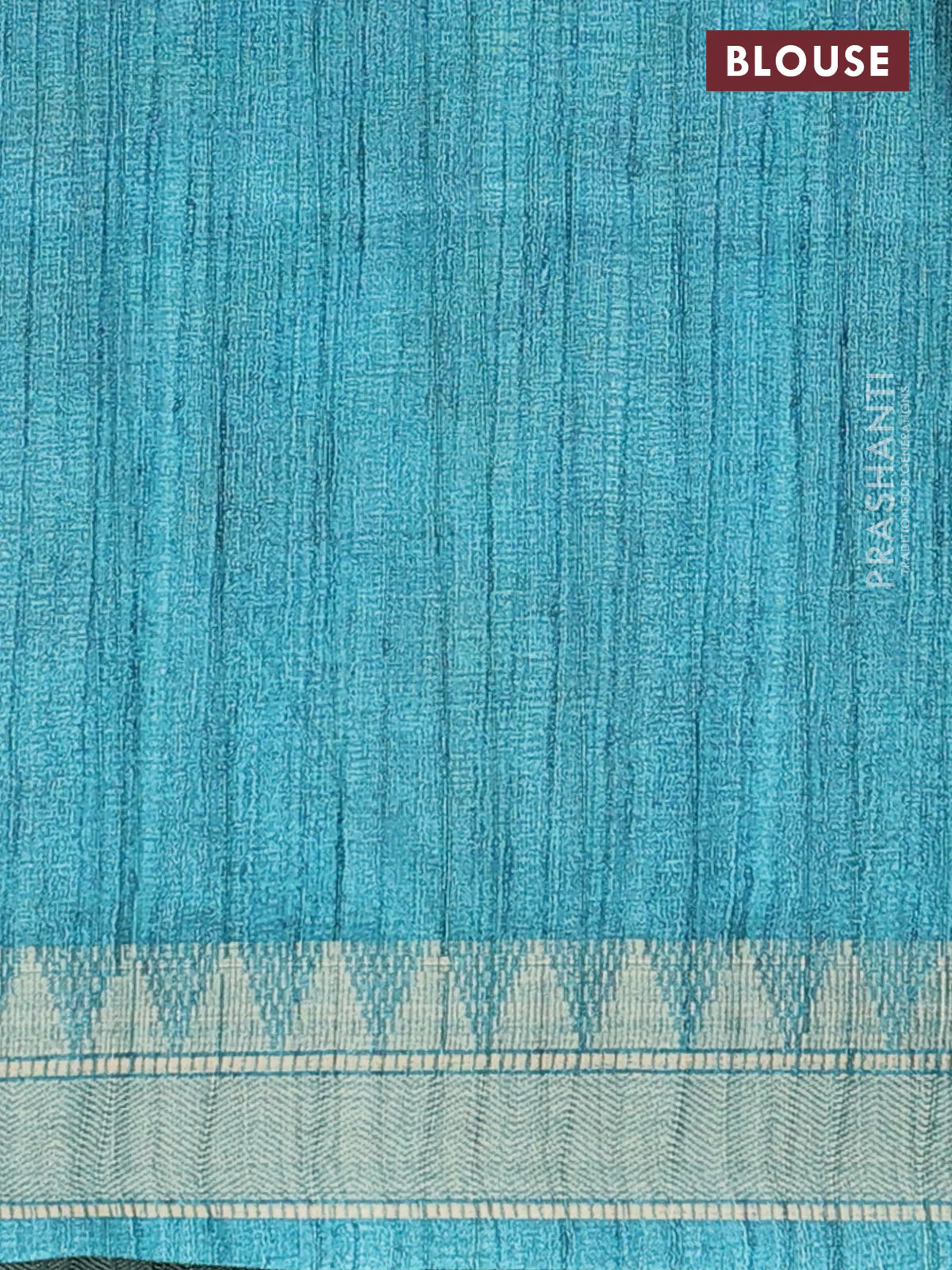 Semi tussar saree pastel blue with allover floral prints and zari woven border - Image 4