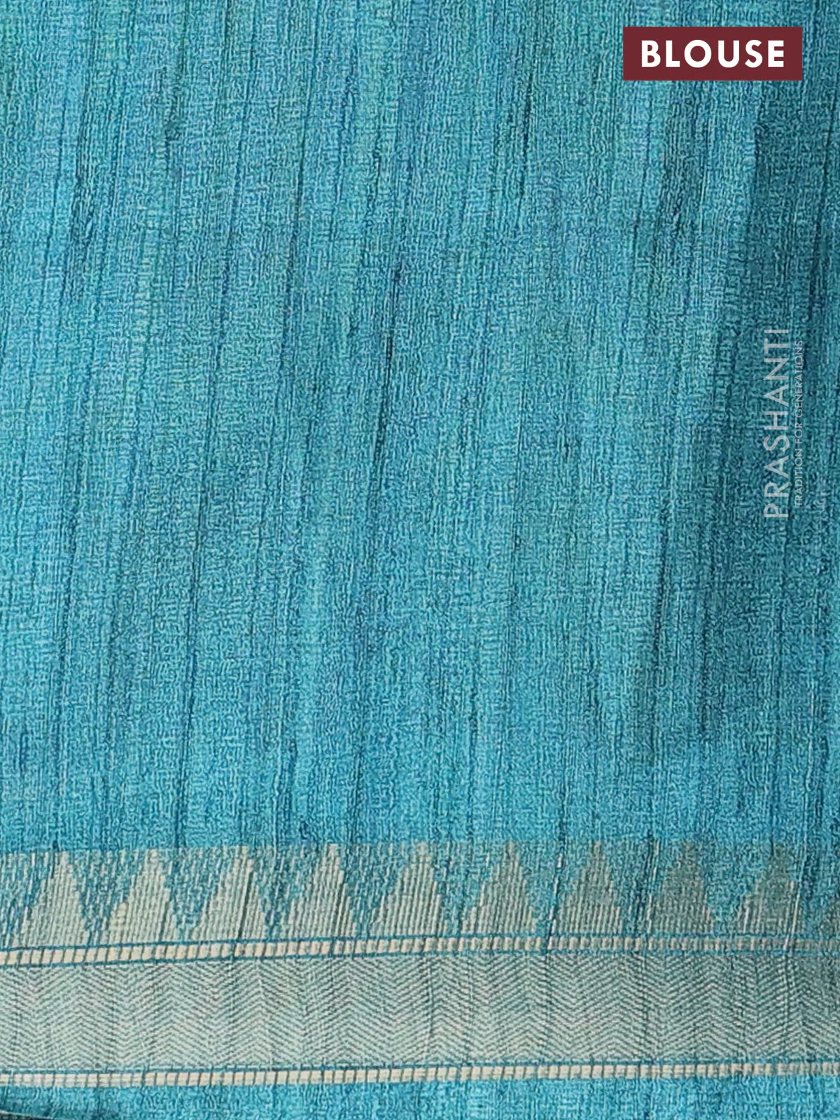 Semi tussar saree pastel blue with allover floral prints and zari woven border - Image 4