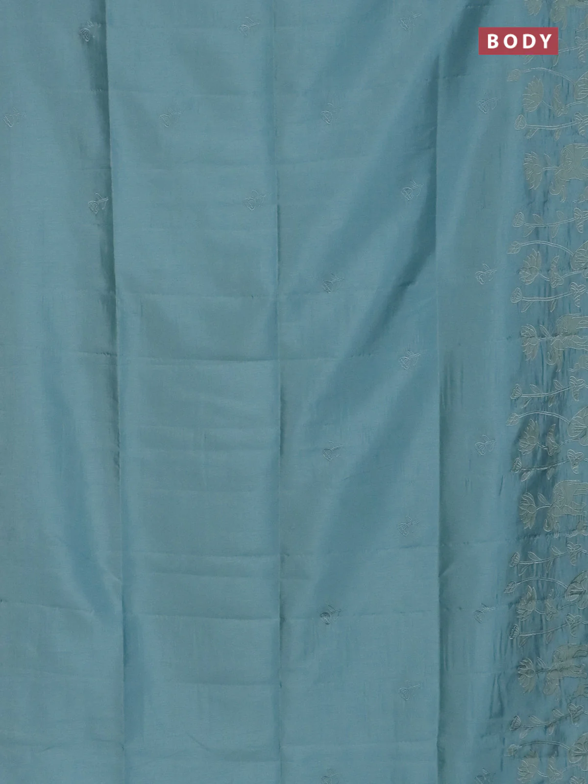 Semi tussar saree pastel blue with floral embroidery work and applique work border - Image 2