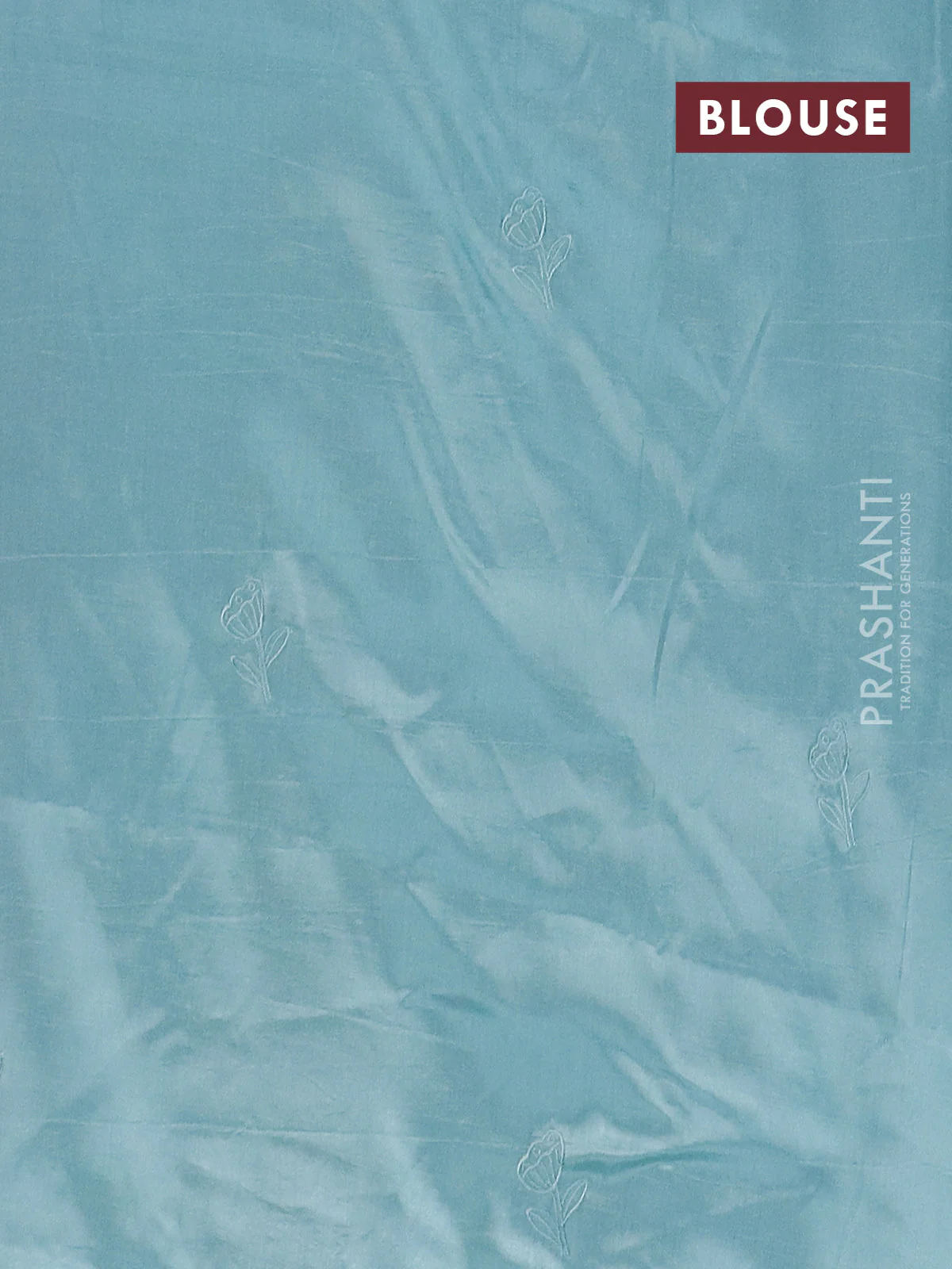Semi tussar saree pastel blue with floral embroidery work and applique work border - Image 4