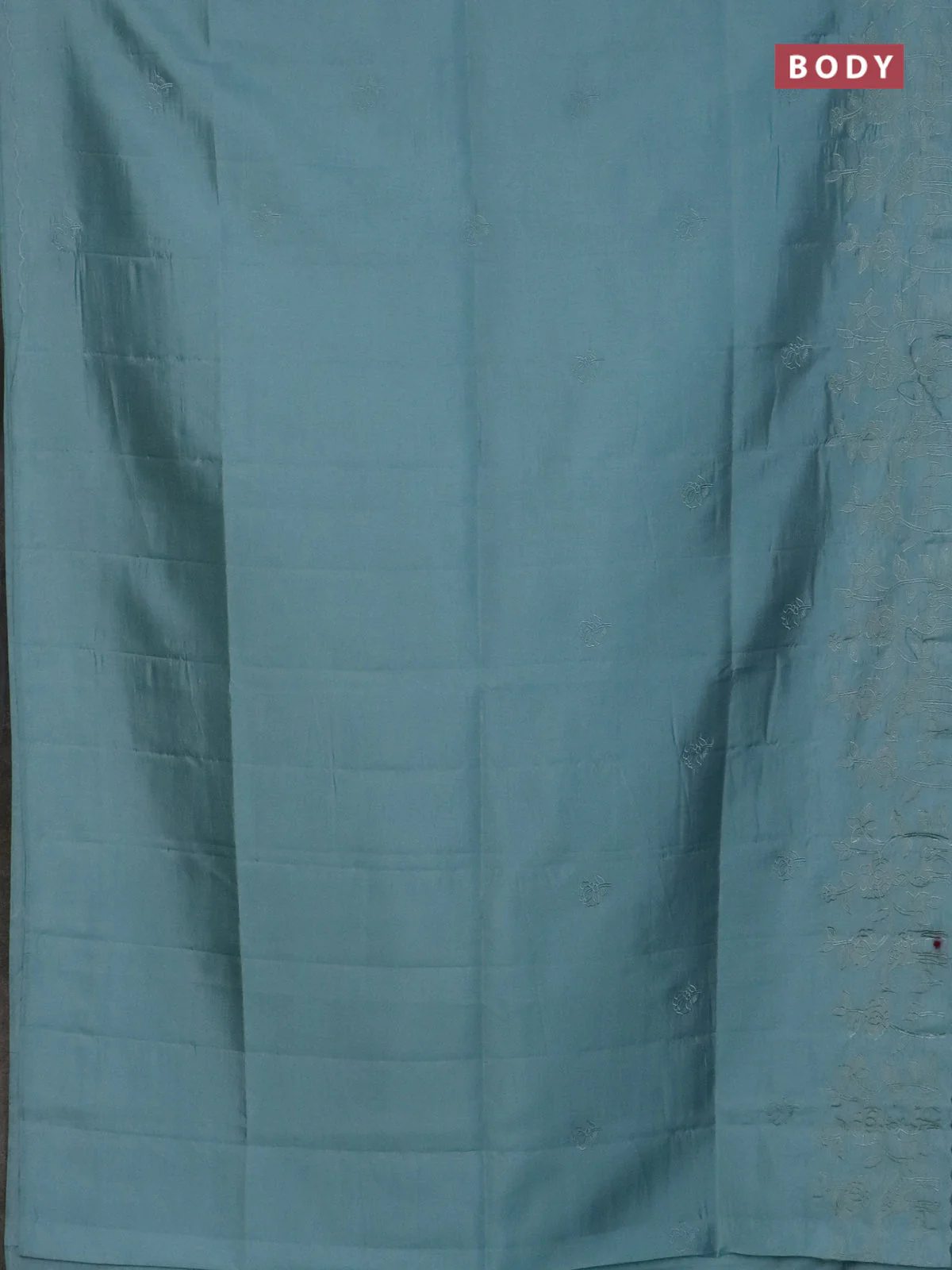Semi tussar saree pastel blue with floral embroidery work and applique work border - Image 2