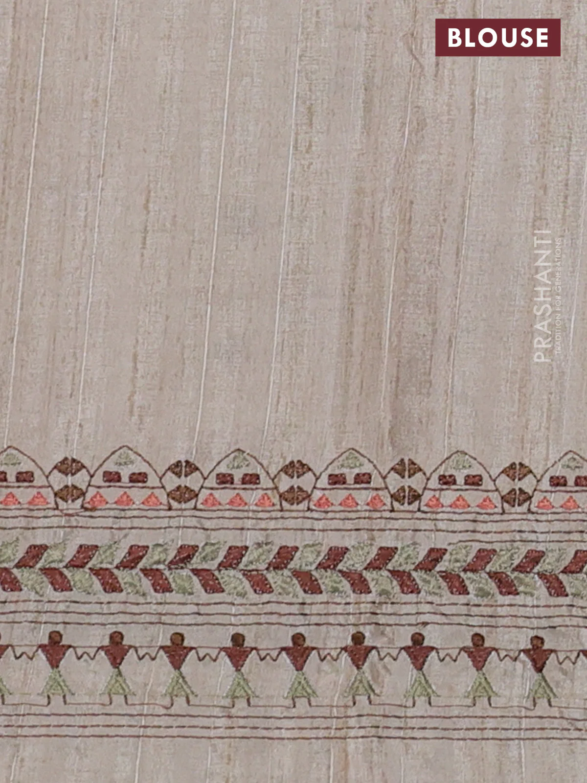 Semi tussar saree pastel brown and beige with plain body and embroidery pallu & border - Image 3