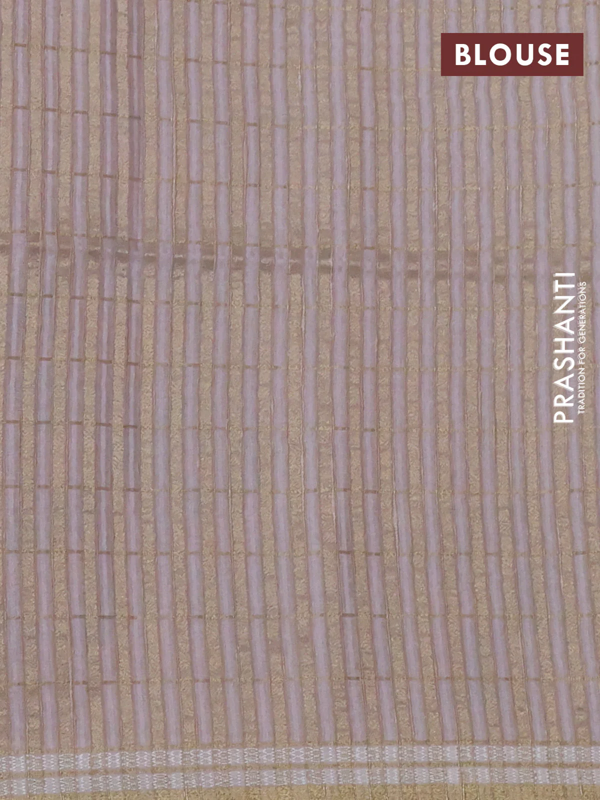Semi tussar saree pastel brown with allover zari checks & digital prints and zari woven border - Image 3