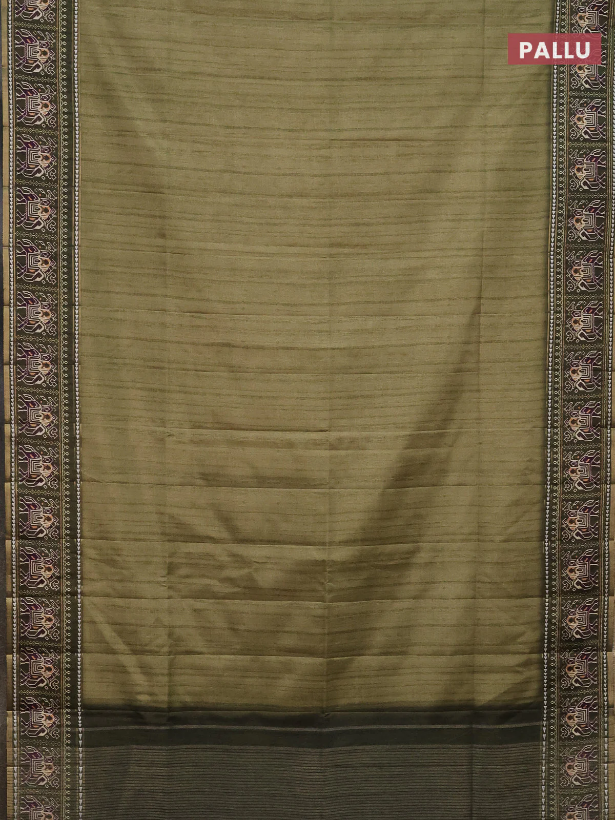 Semi tussar saree pastel green and sap green with plain body and patola printed border - Image 3