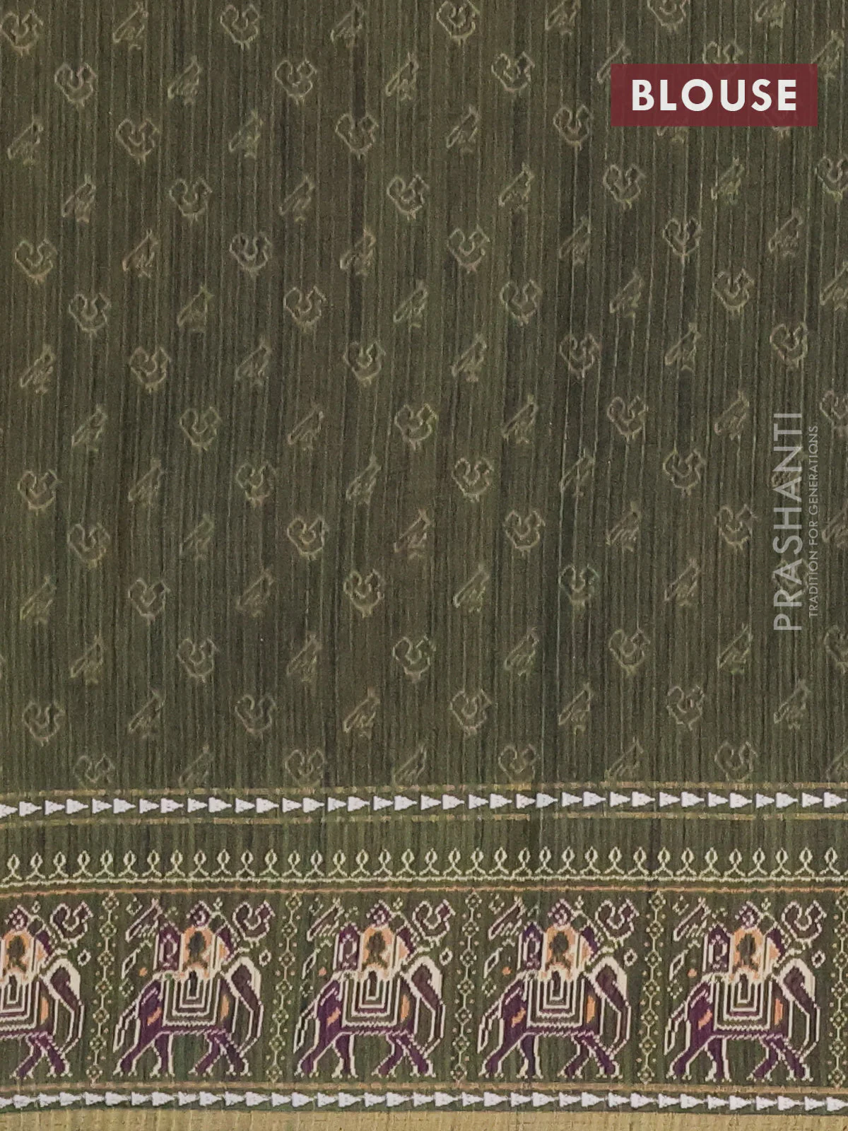 Semi tussar saree pastel green and sap green with plain body and patola printed border - Image 4