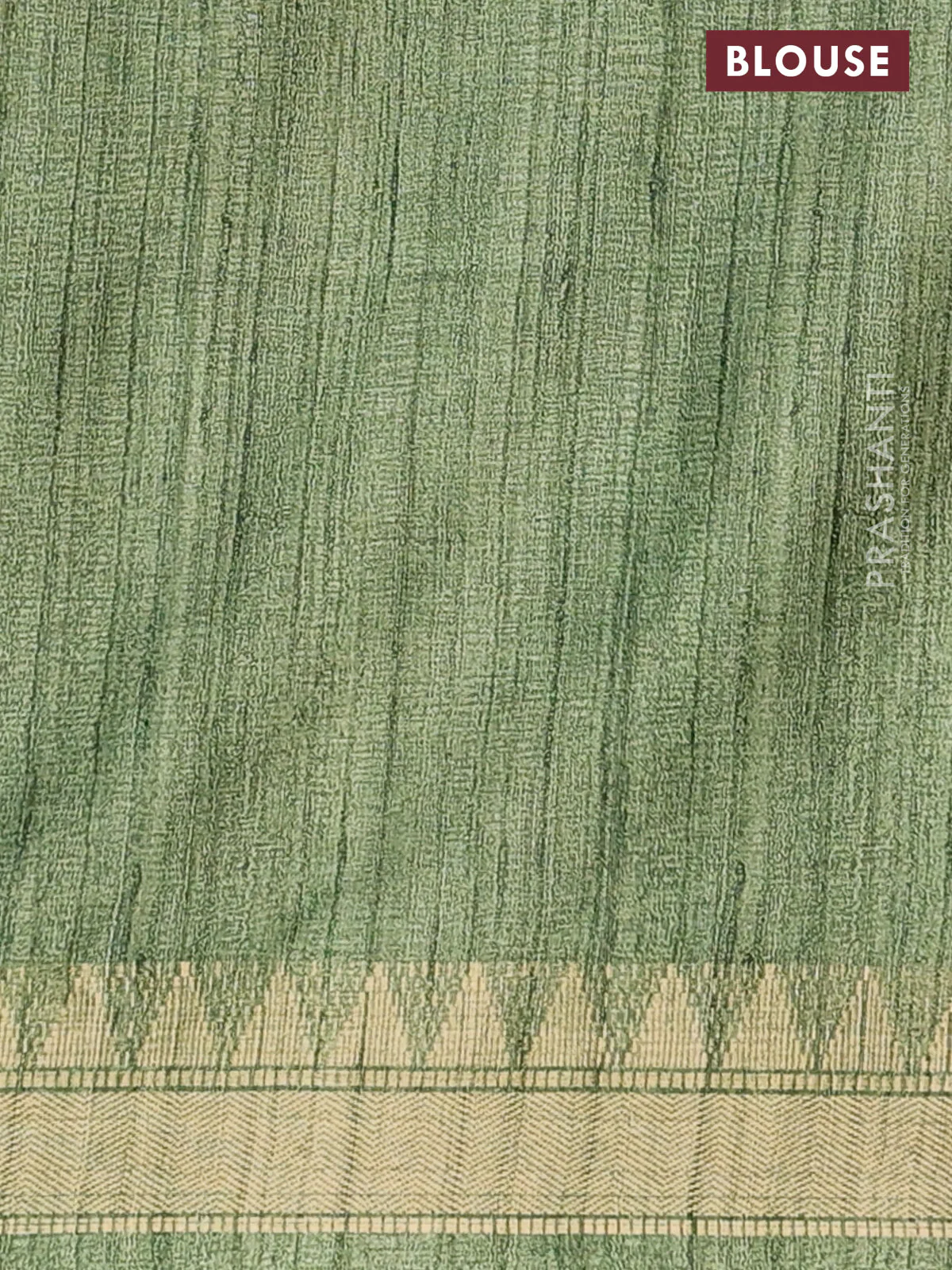 Semi tussar saree pastel green with allover floral prints and zari woven border - Image 4