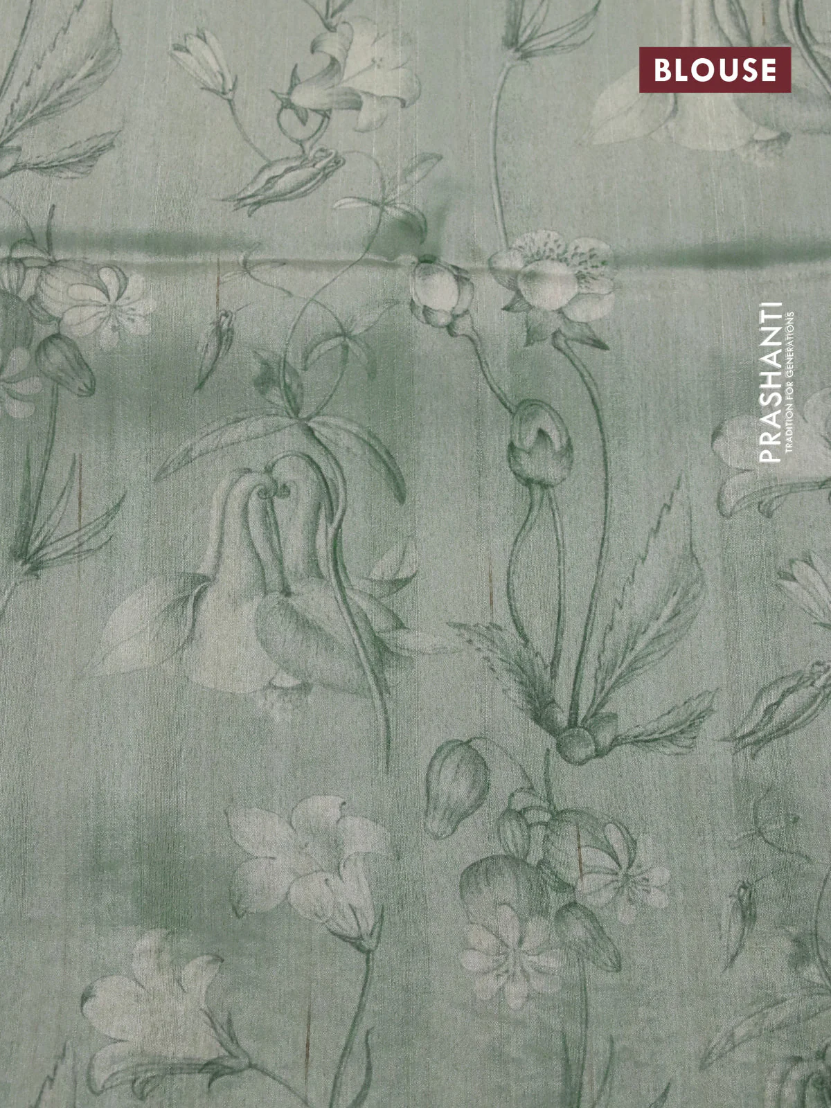 Semi tussar saree pastel green with allover zig zag digital prints and chikankari work border - Image 4