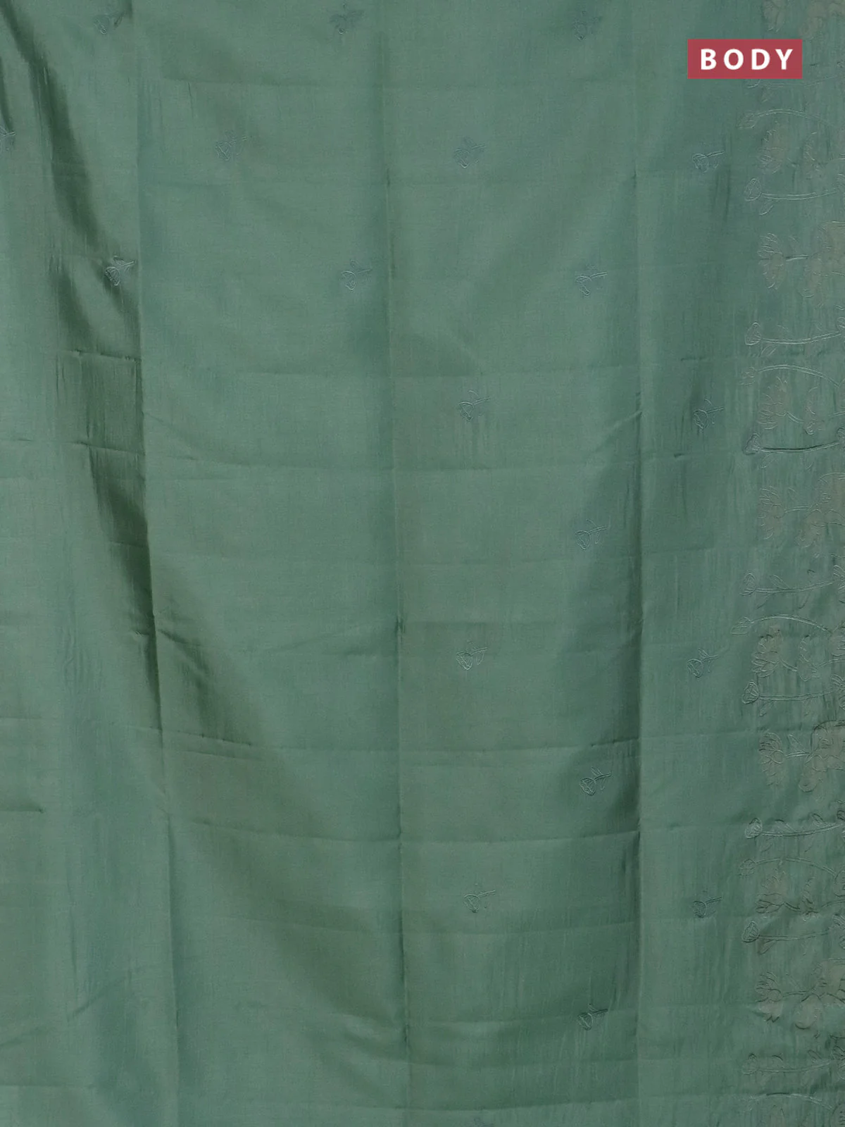 Semi tussar saree pastel green with floral embroidery work and applique work border - Image 2
