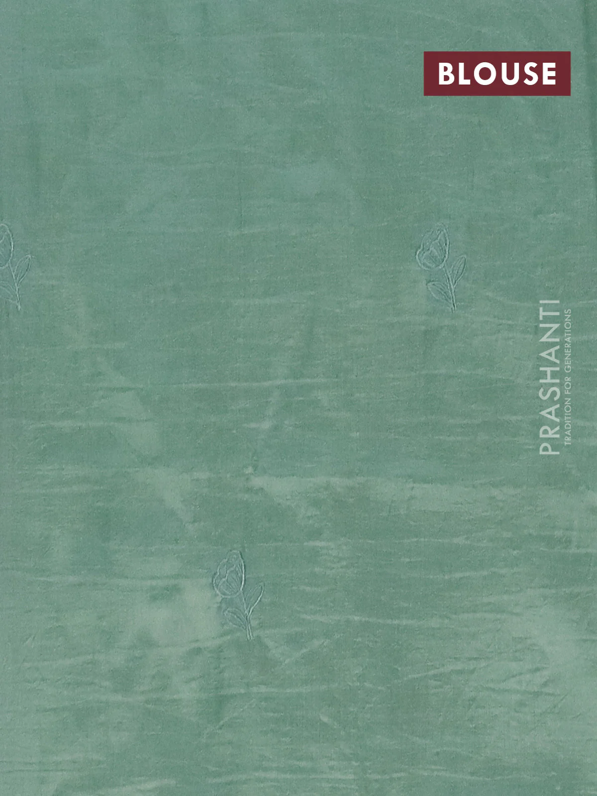 Semi tussar saree pastel green with floral embroidery work and applique work border - Image 4