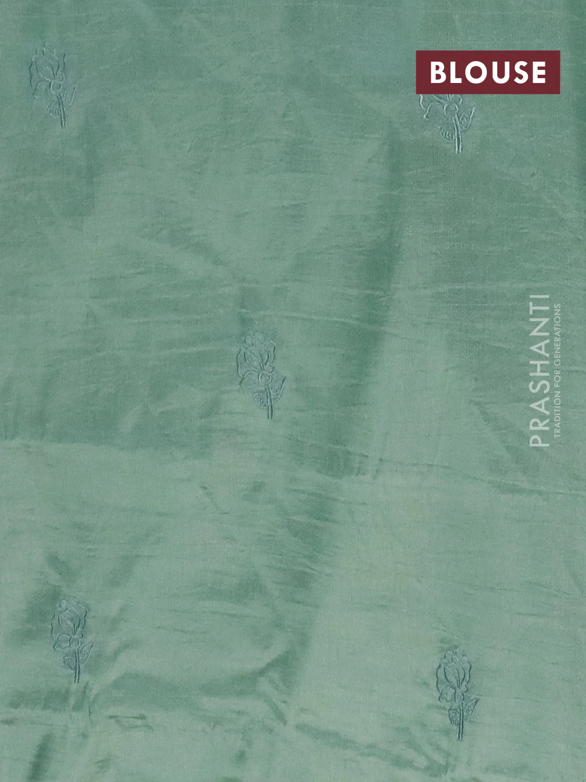 Semi tussar saree pastel green with floral embroidery work and applique work border - Image 4