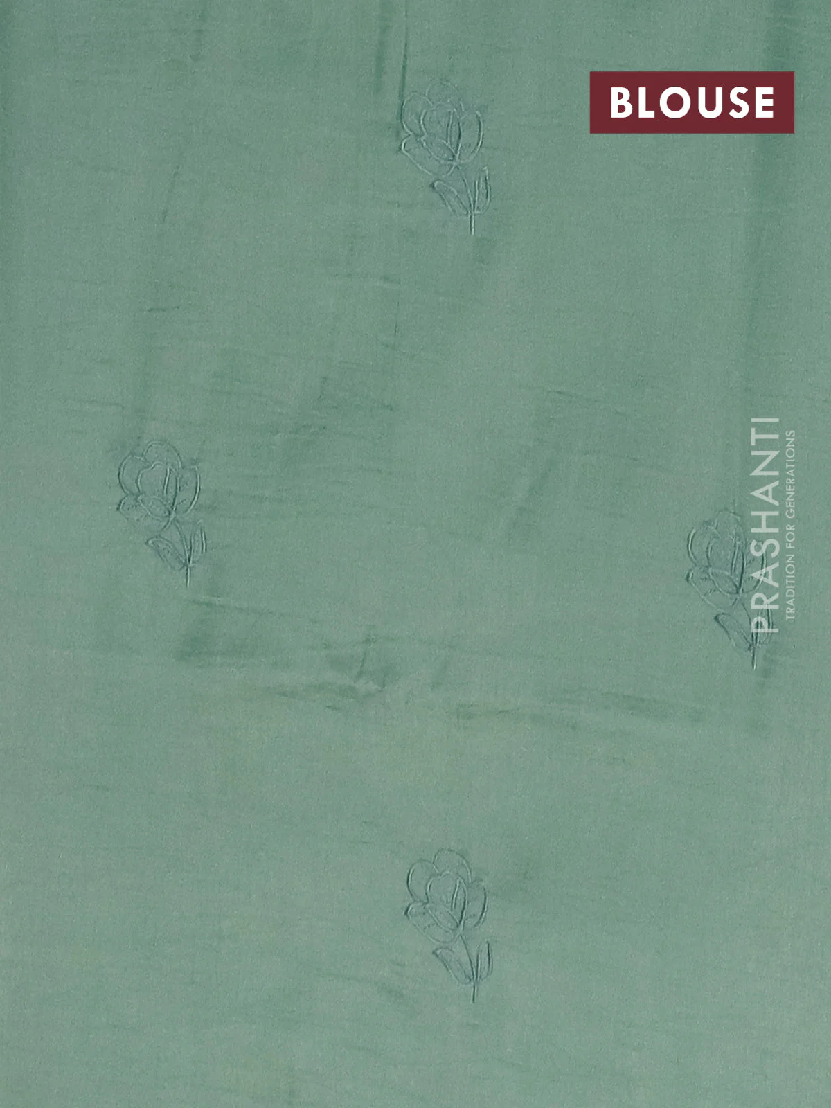 Semi tussar saree pastel green with floral embroidery work and applique work border - Image 4