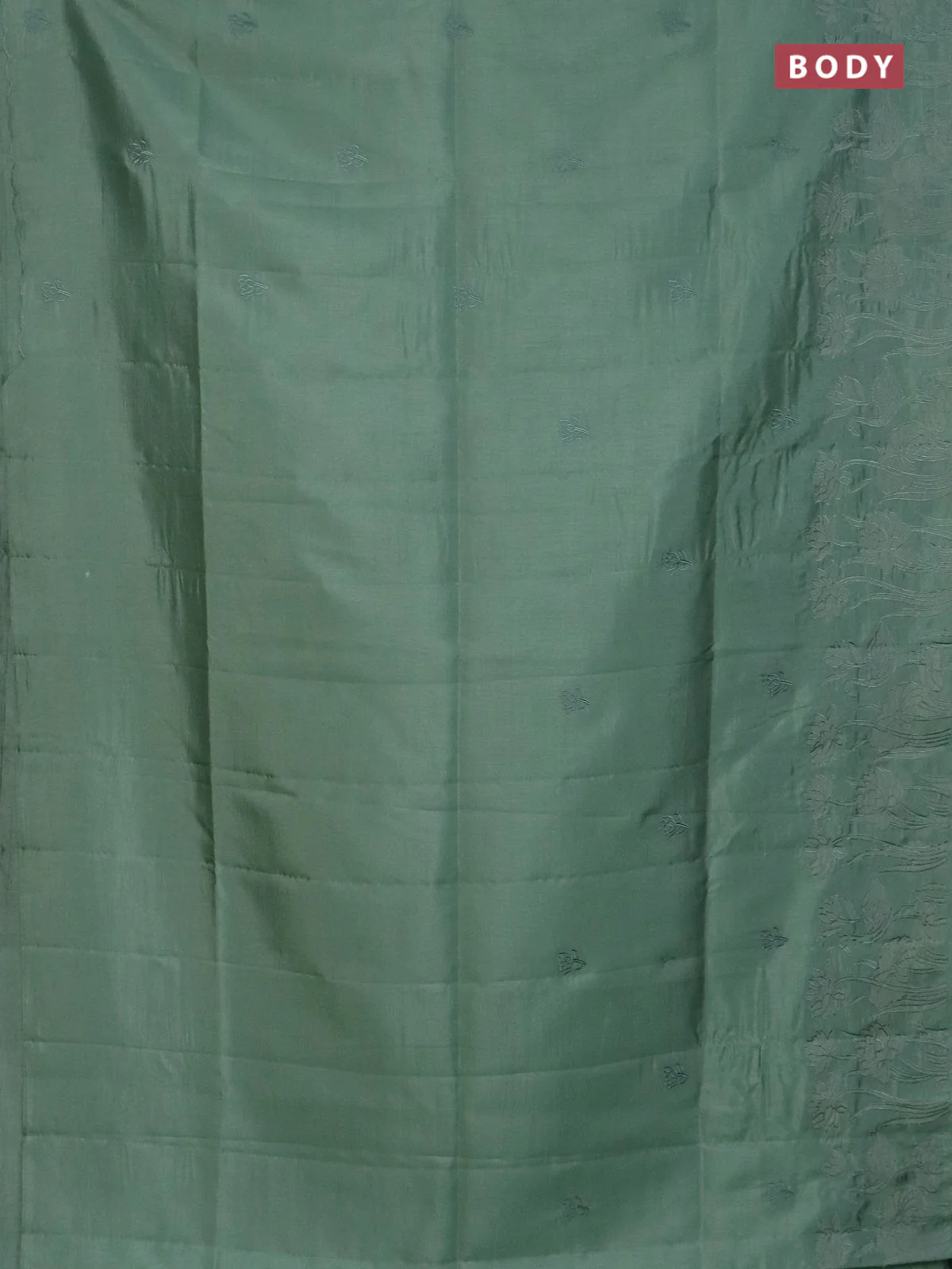 Semi tussar saree pastel green with floral embroidery work and applique work border - Image 2