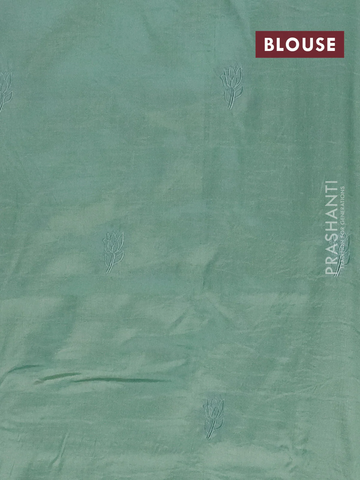 Semi tussar saree pastel green with floral embroidery work and applique work border - Image 4