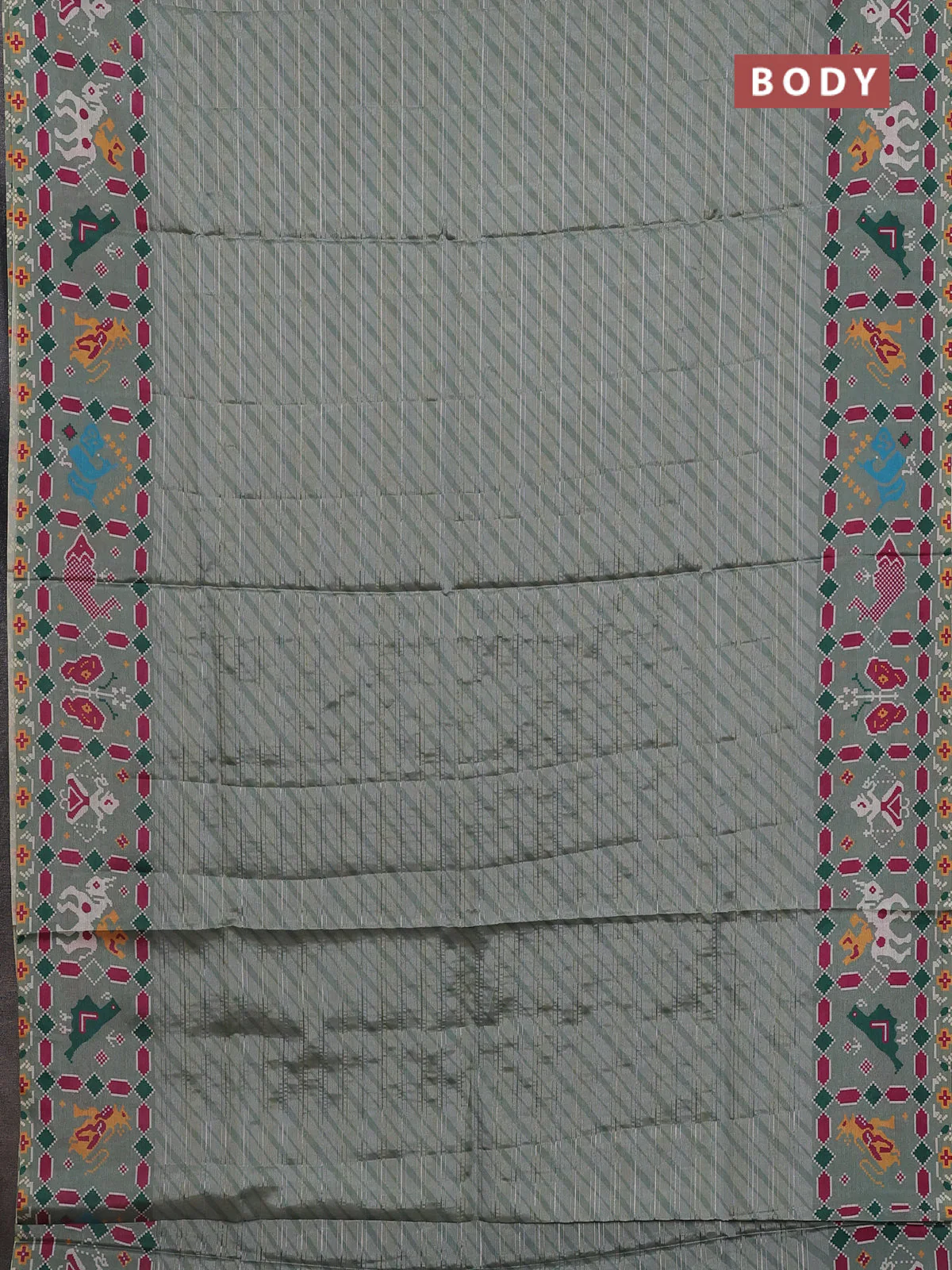 Semi tussar saree pastel green with leheriya prints and patola printed border - Image 2