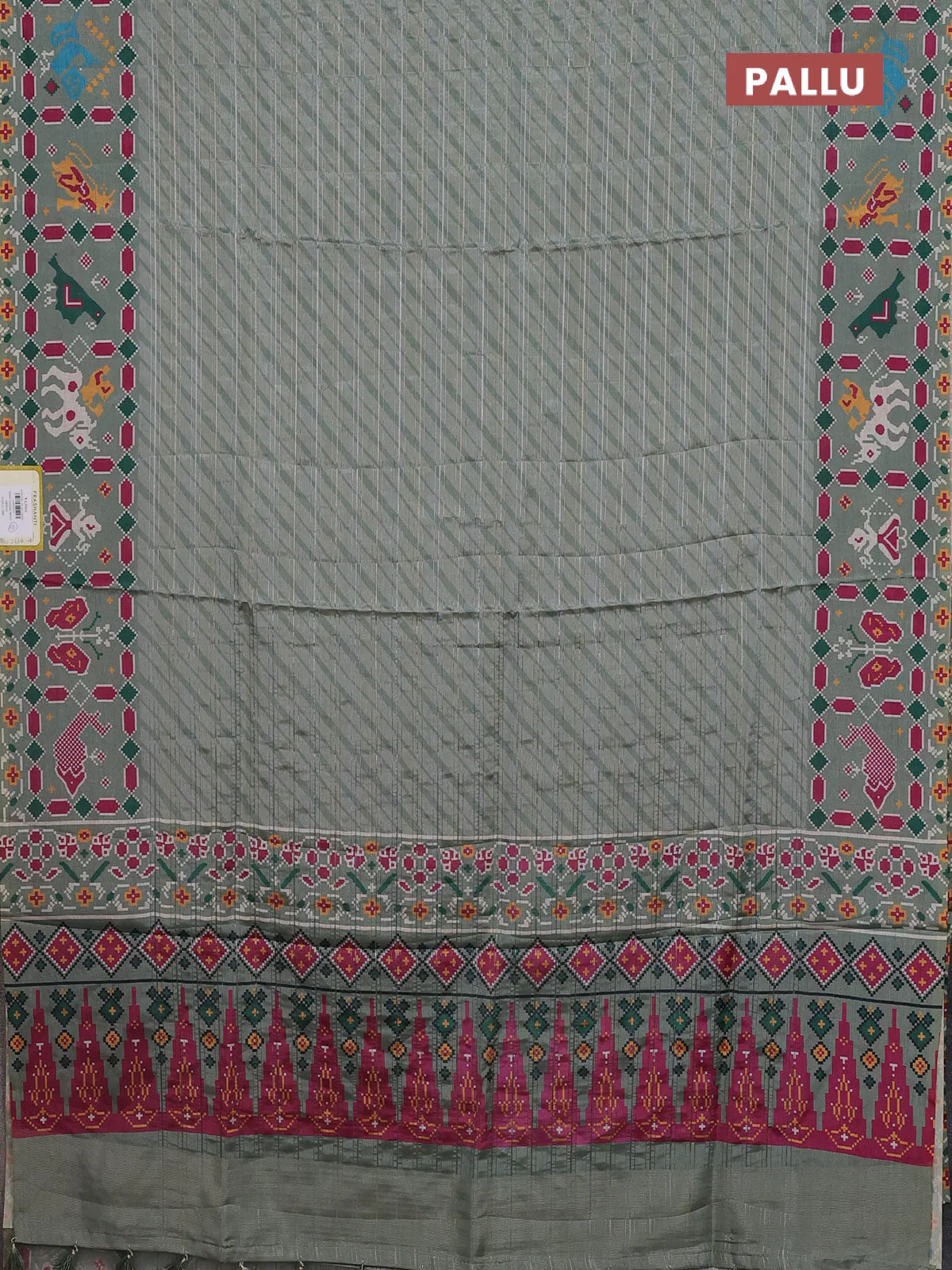 Semi tussar saree pastel green with leheriya prints and patola printed border - Image 3