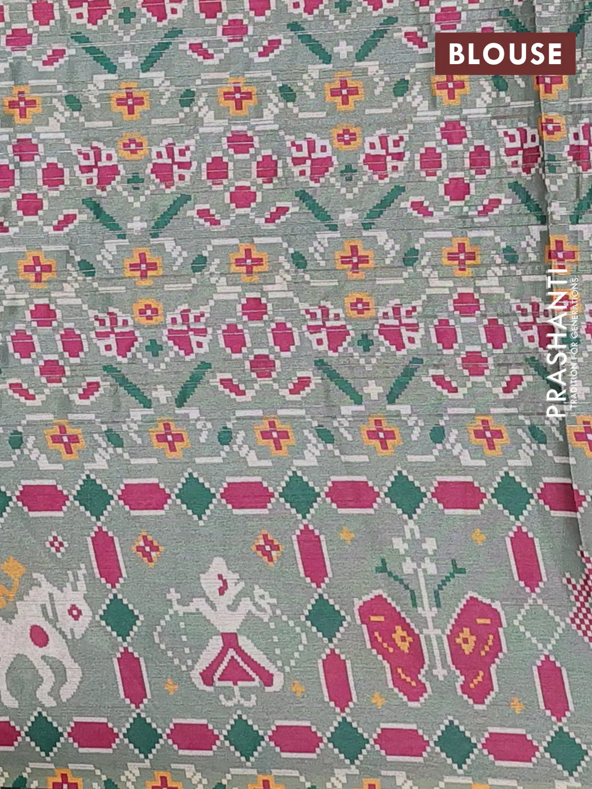 Semi tussar saree pastel green with leheriya prints and patola printed border - Image 4