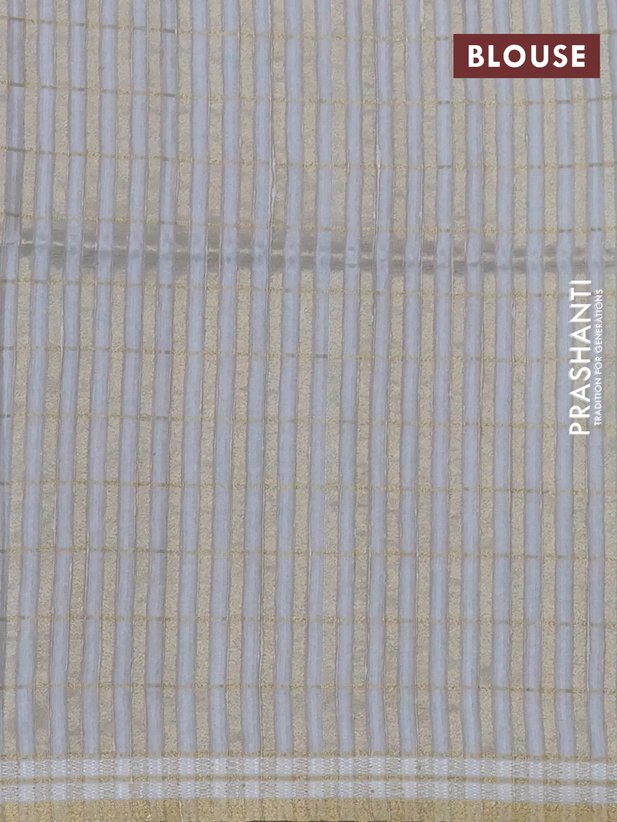 Semi tussar saree pastel grey with allover zari checks & digital prints and zari woven border - Image 3
