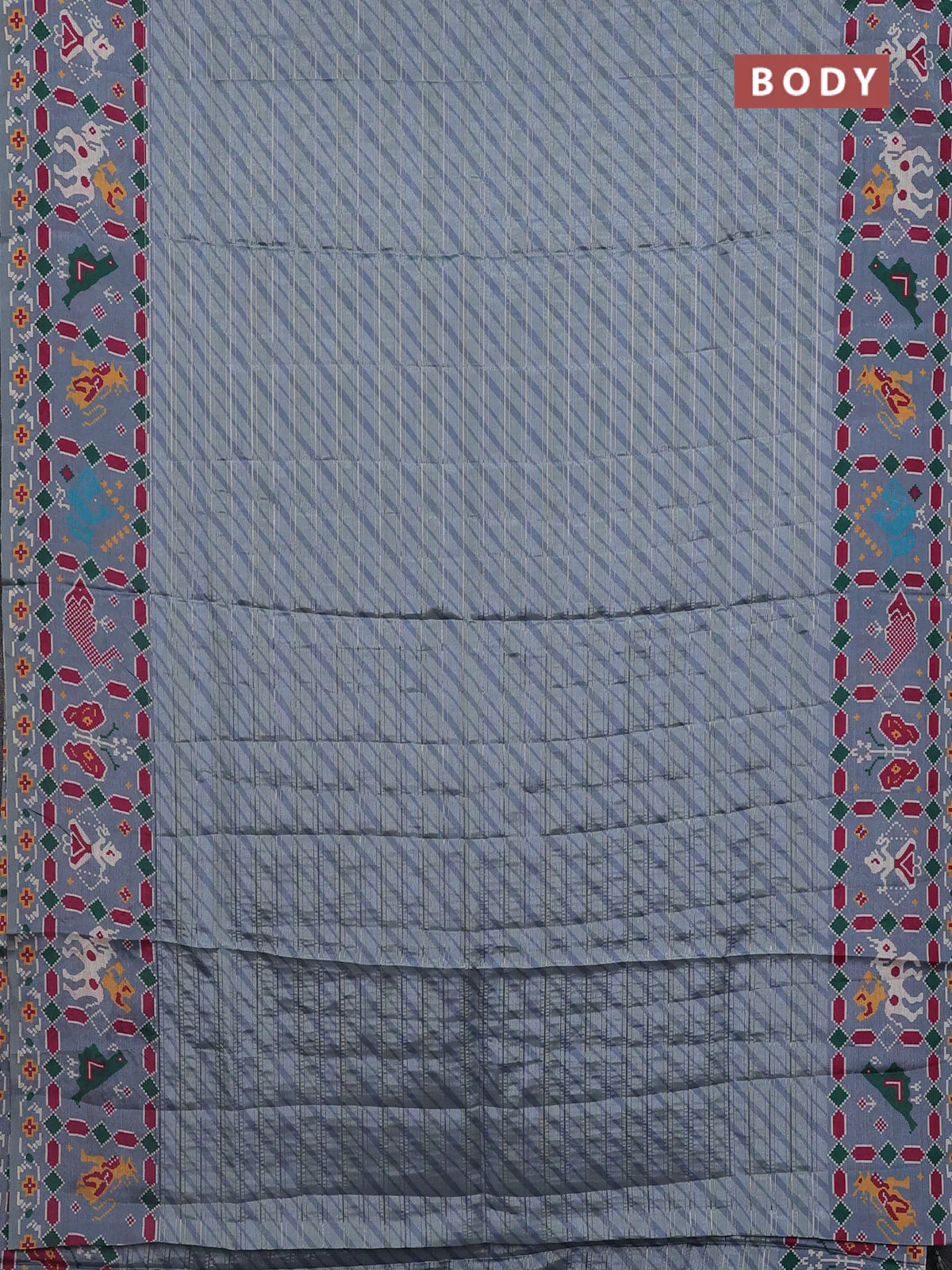 Semi tussar saree pastel grey with leheriya prints and patola printed border - Image 2