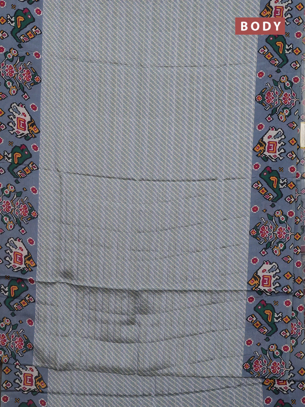 Semi tussar saree pastel grey with leheriya prints and patola printed border - Image 2