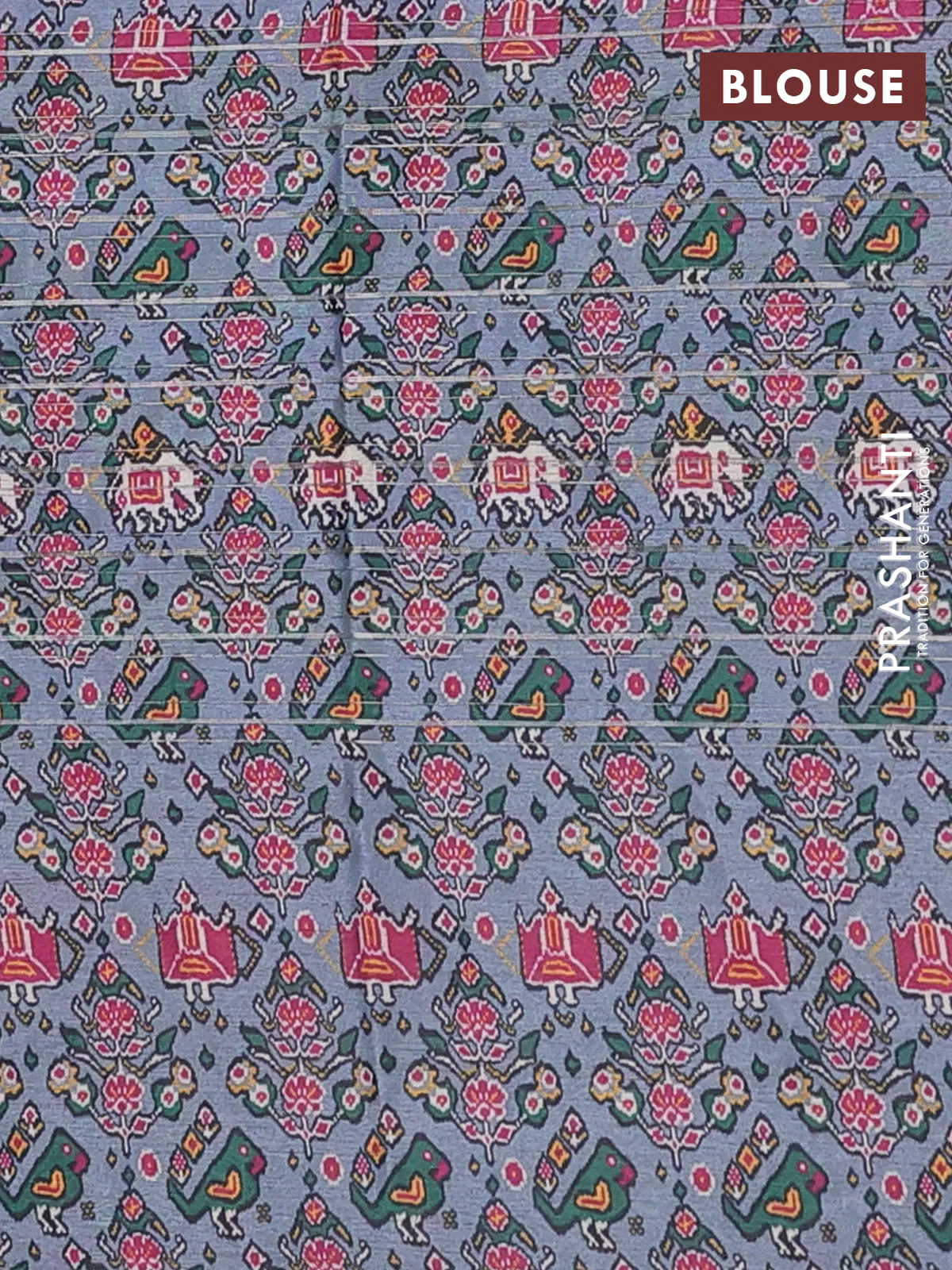 Semi tussar saree pastel grey with leheriya prints and patola printed border - Image 4