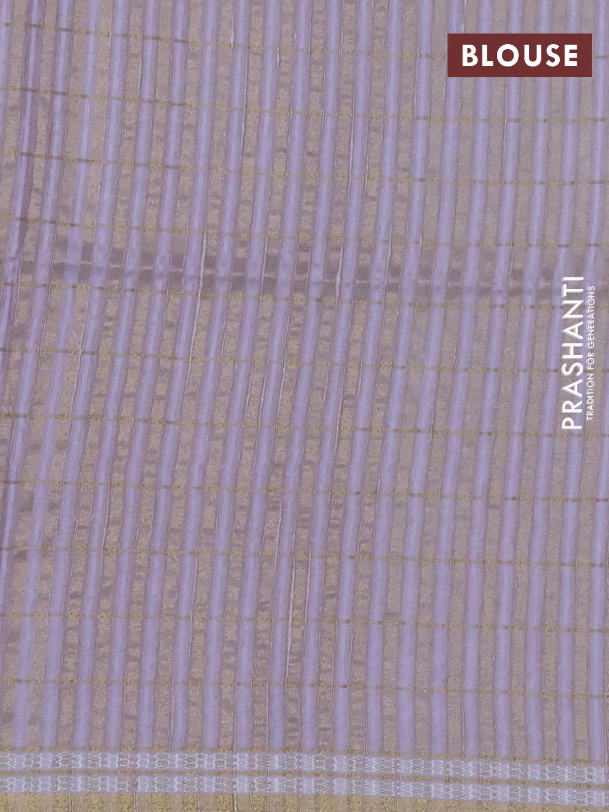 Semi tussar saree pastel lavender with allover zari checks & digital prints and zari woven border - Image 3