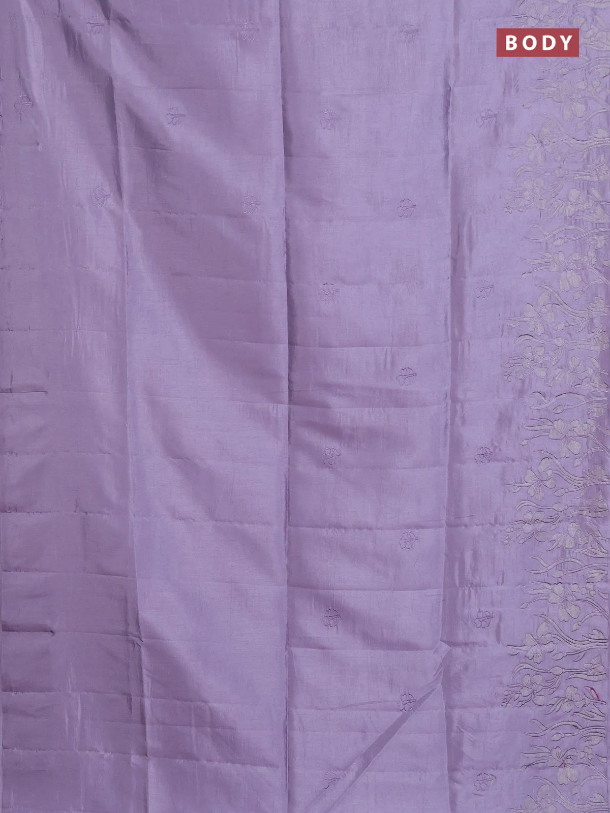 Semi tussar saree pastel lavender with floral embroidery work and applique work border - Image 2