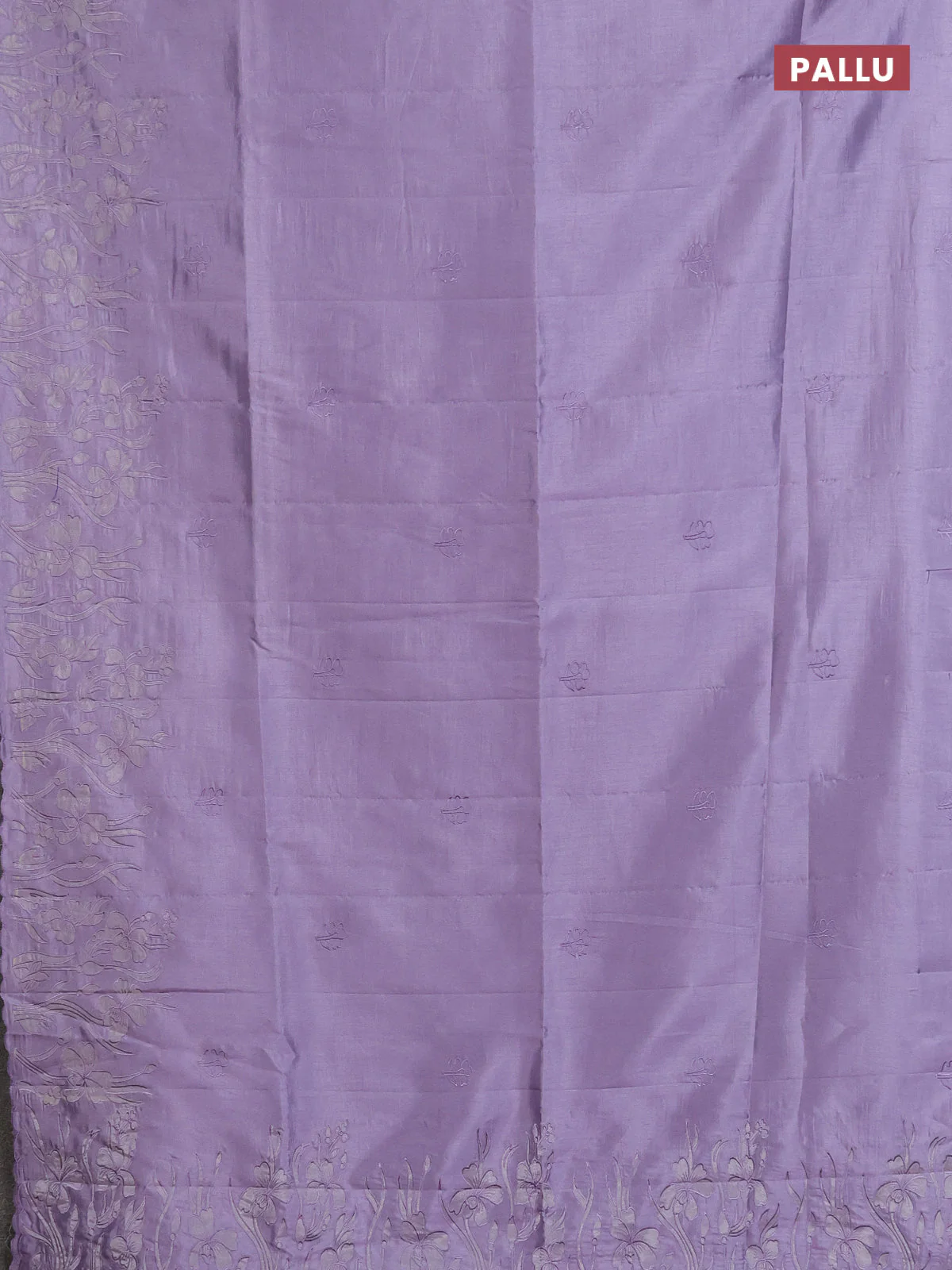 Semi tussar saree pastel lavender with floral embroidery work and applique work border - Image 3