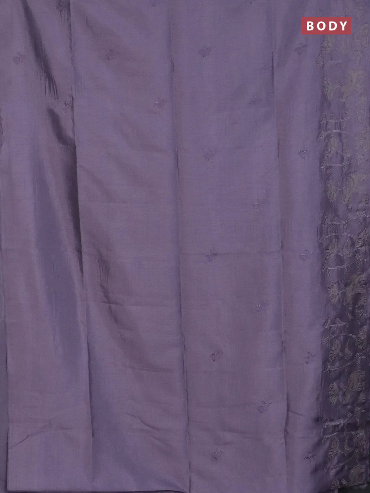 Semi tussar saree pastel lavender with floral embroidery work and applique work border - Image 2