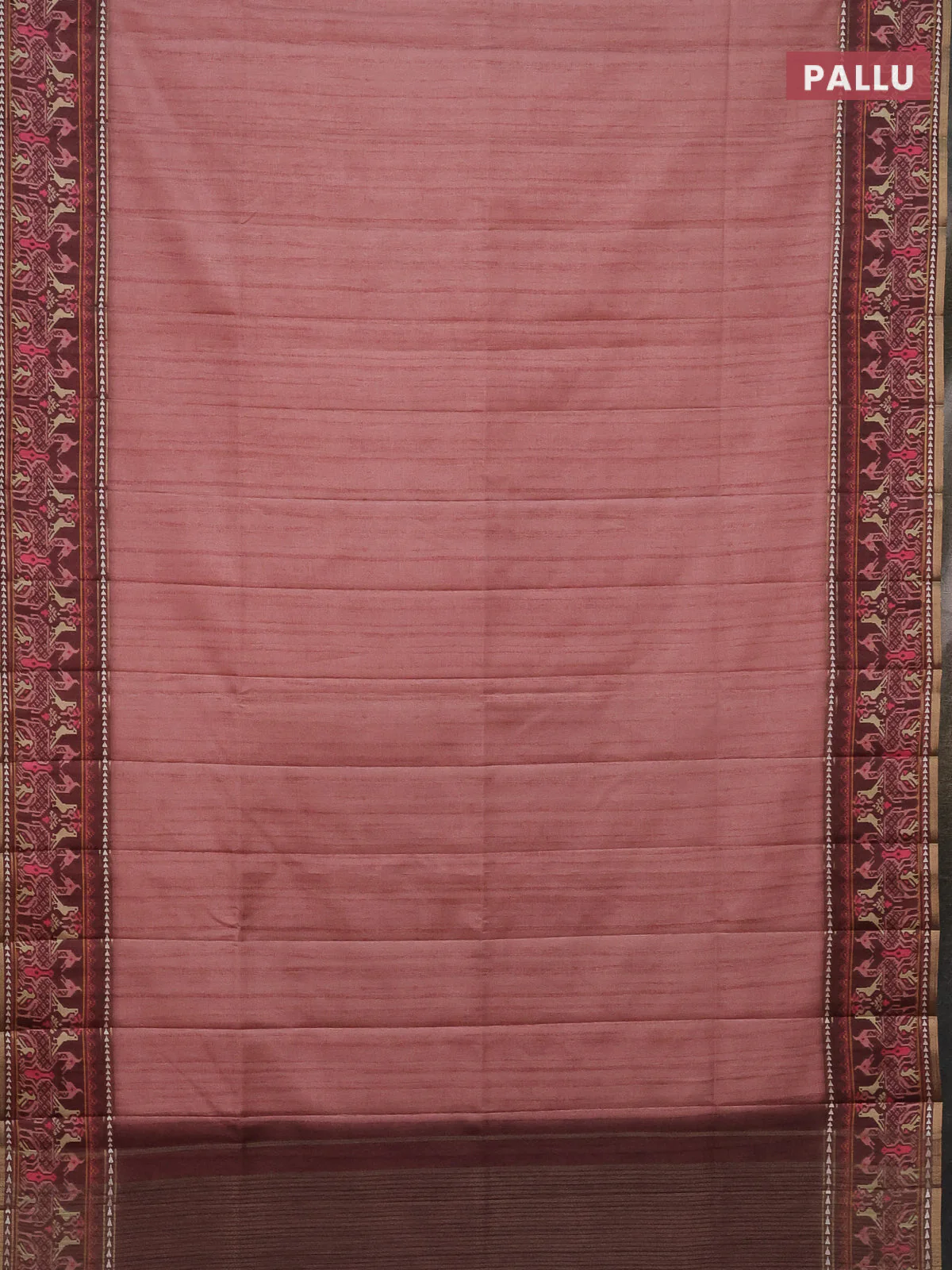 Semi tussar saree pastel peach and brown with plain body and patola printed border - Image 3