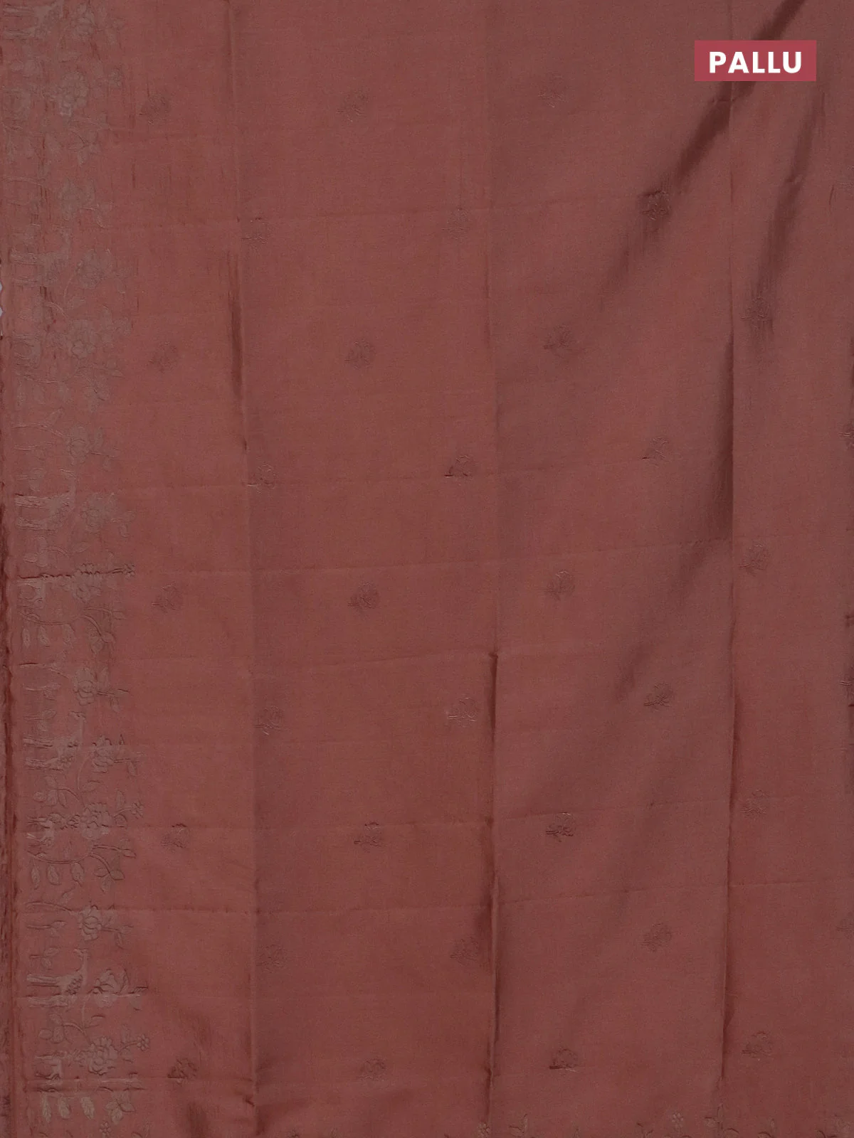 Semi tussar saree pastel peach with floral embroidery work and applique work border - Image 3