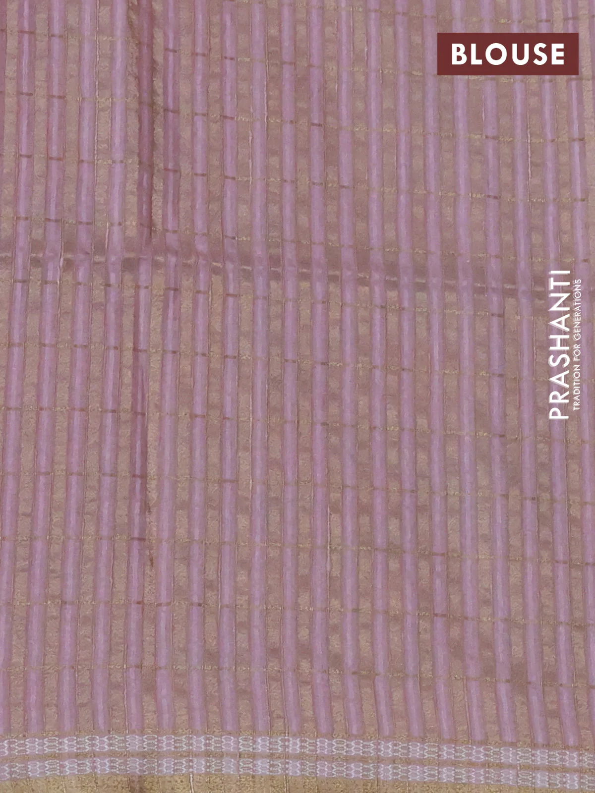 Semi tussar saree pastel pink with allover zari checks & digital prints and zari woven border - Image 3