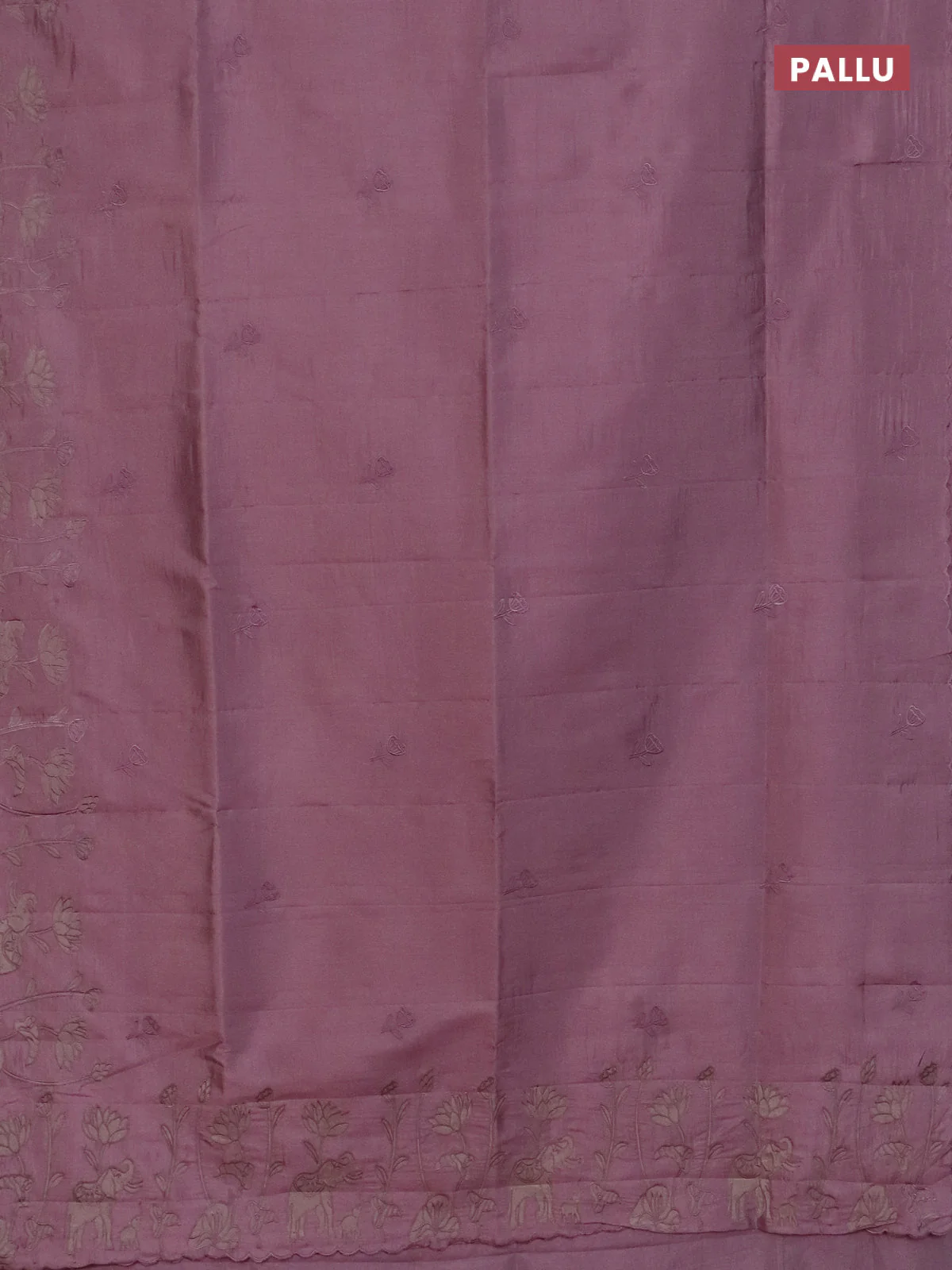 Semi tussar saree pastel pink with floral embroidery work and applique work border - Image 3