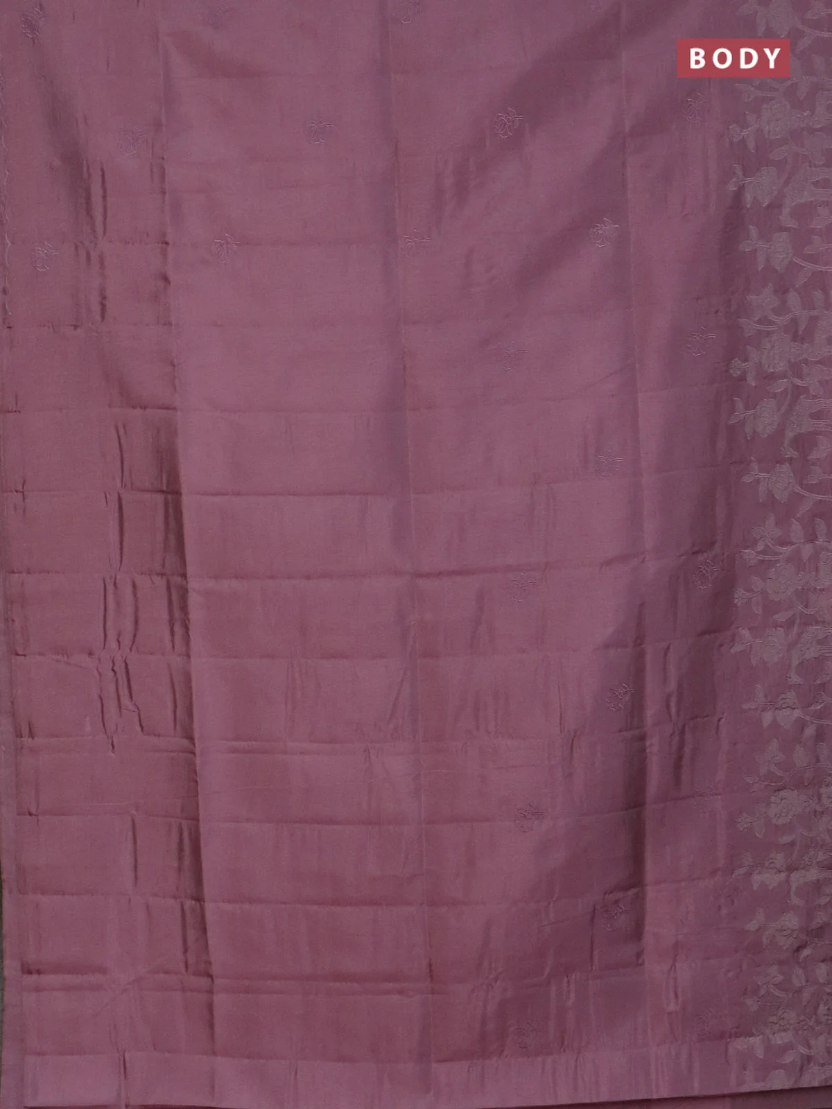 Semi tussar saree pastel pink with floral embroidery work and applique work border - Image 2
