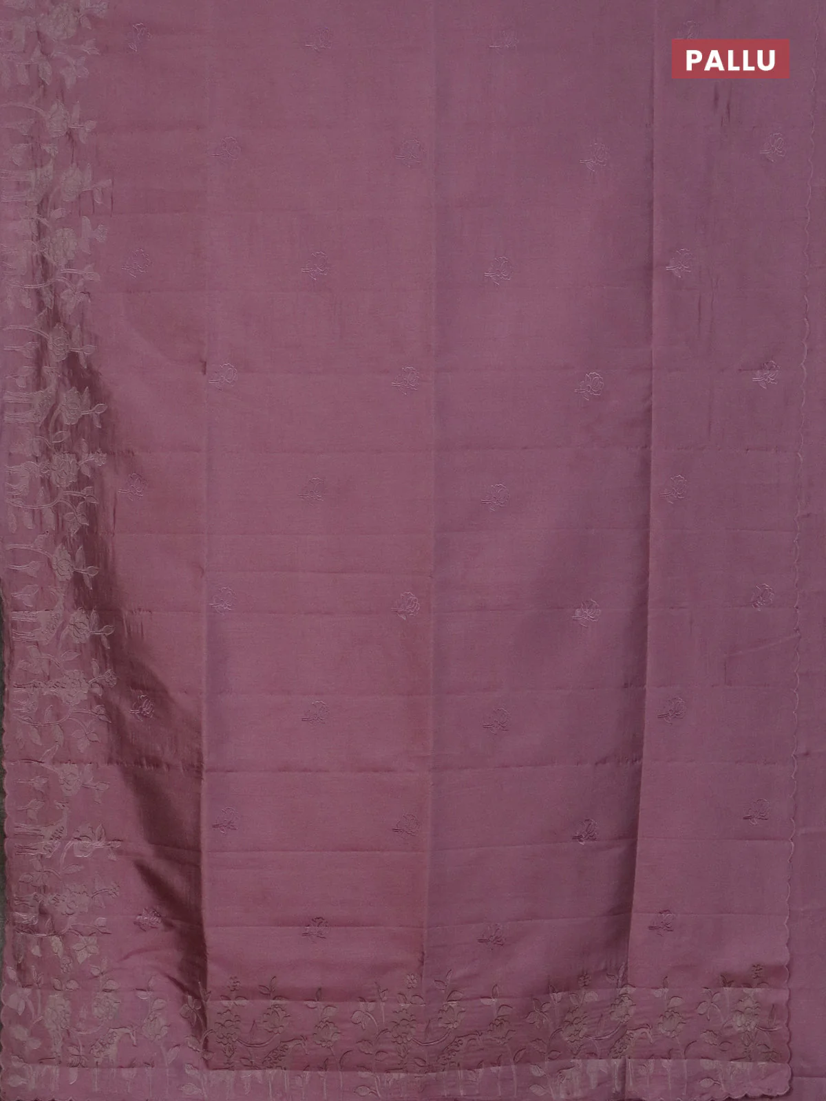 Semi tussar saree pastel pink with floral embroidery work and applique work border - Image 3