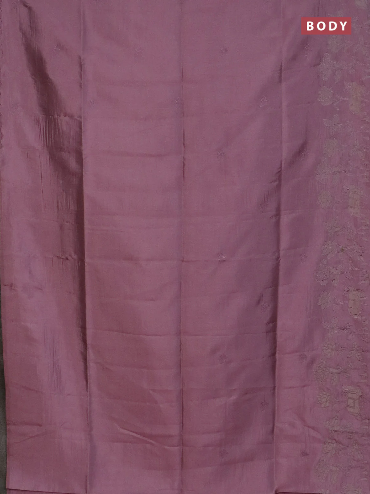 Semi tussar saree pastel pink with floral embroidery work and applique work border - Image 2