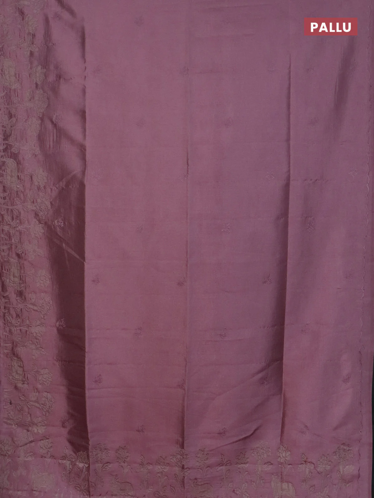 Semi tussar saree pastel pink with floral embroidery work and applique work border - Image 3