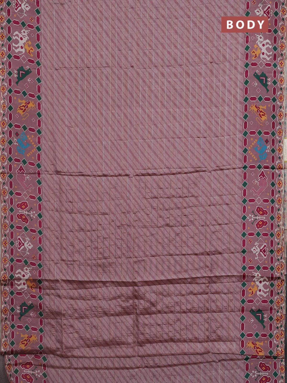 Semi tussar saree pastel pink with leheriya prints and patola printed border - Image 2